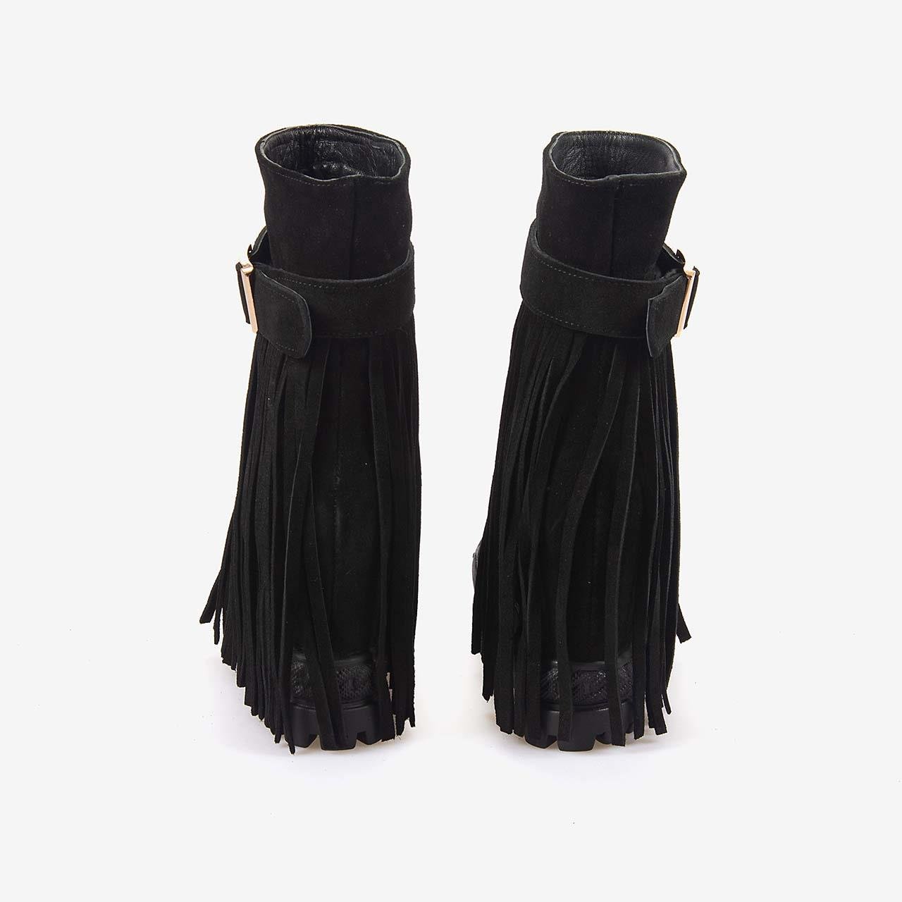 Günlük BotRougeRouge Hakiki Süet Deri  Kalın Taban Gizli Topuk Kadın Bot 44215