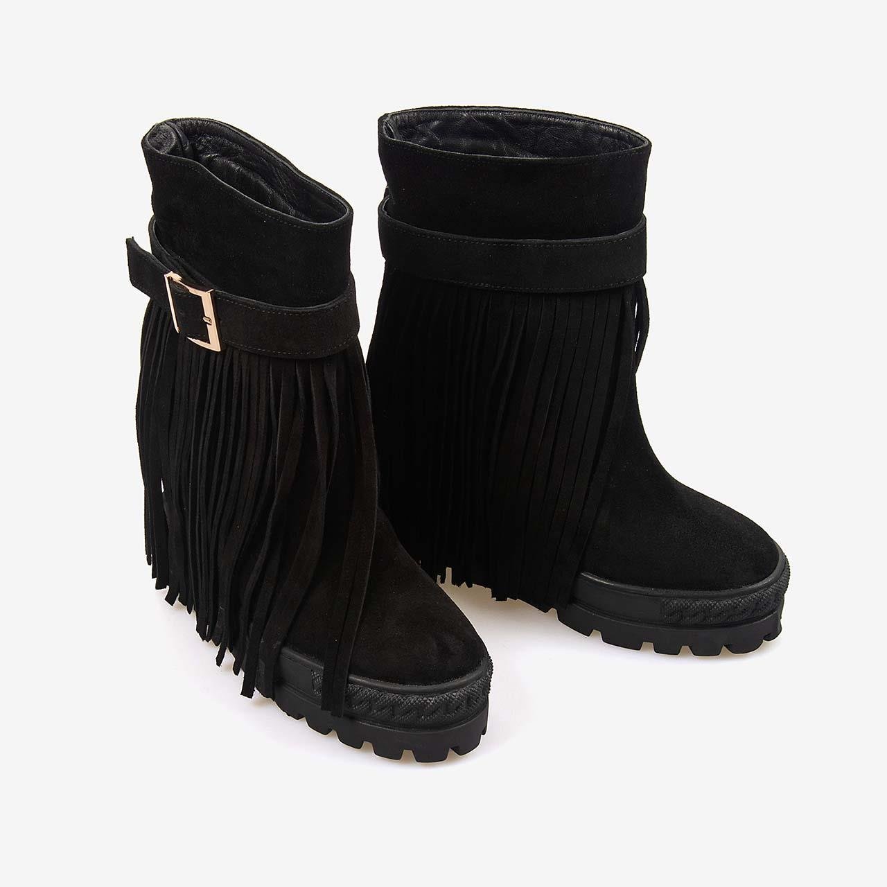 Günlük BotRougeRouge Hakiki Süet Deri  Kalın Taban Gizli Topuk Kadın Bot 44215