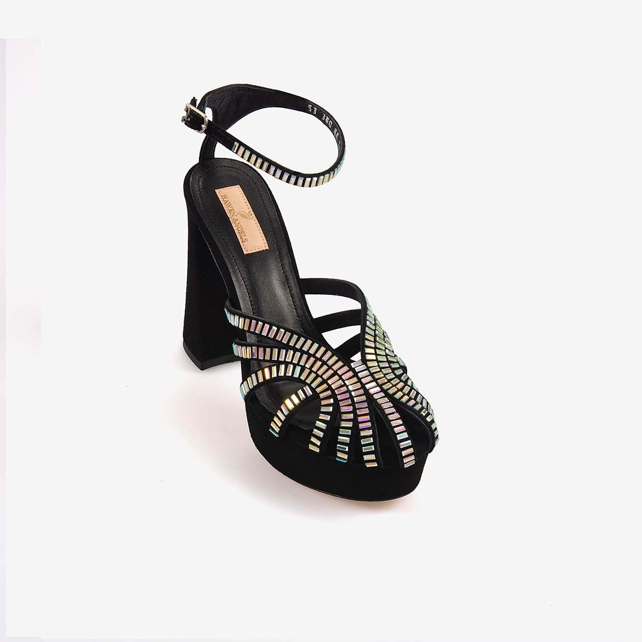 Hawen Angels Kadın Kösele Taban Süet 12,5cm Taşlı Platform Topuklu Ayakkabı 380-68