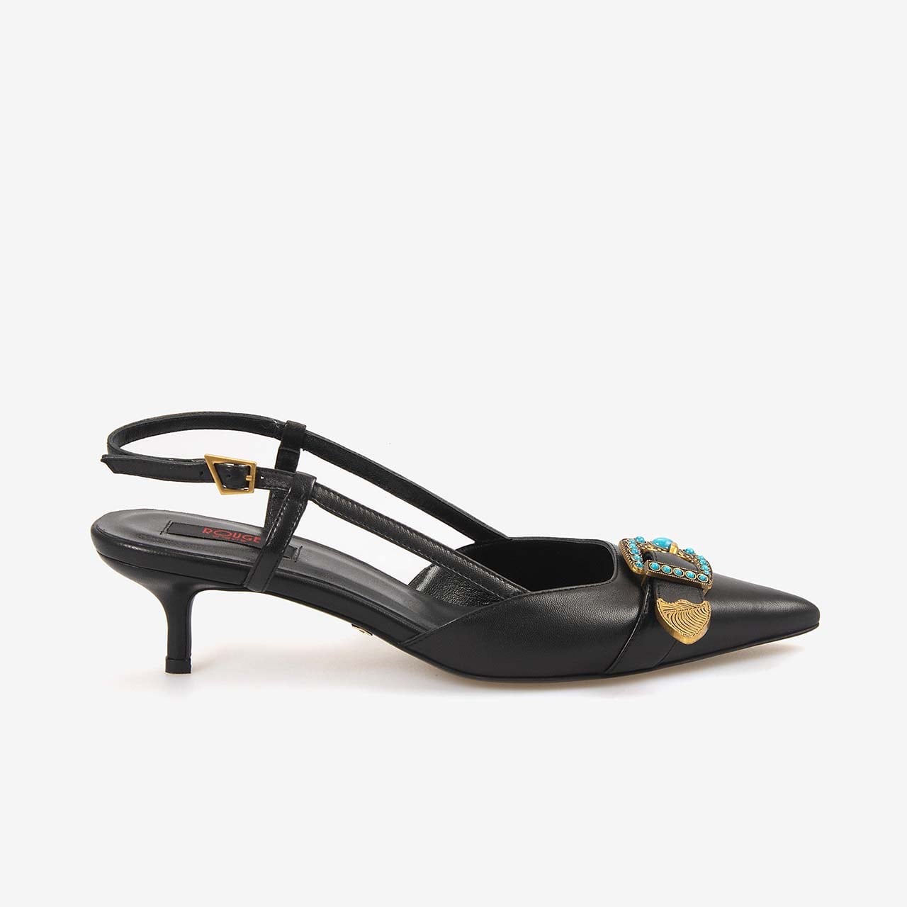 Rouge Kadın Taşlı Toka Detaylı Slingback Sivri Burun 6cm Topuklu Ayakkabı 7124