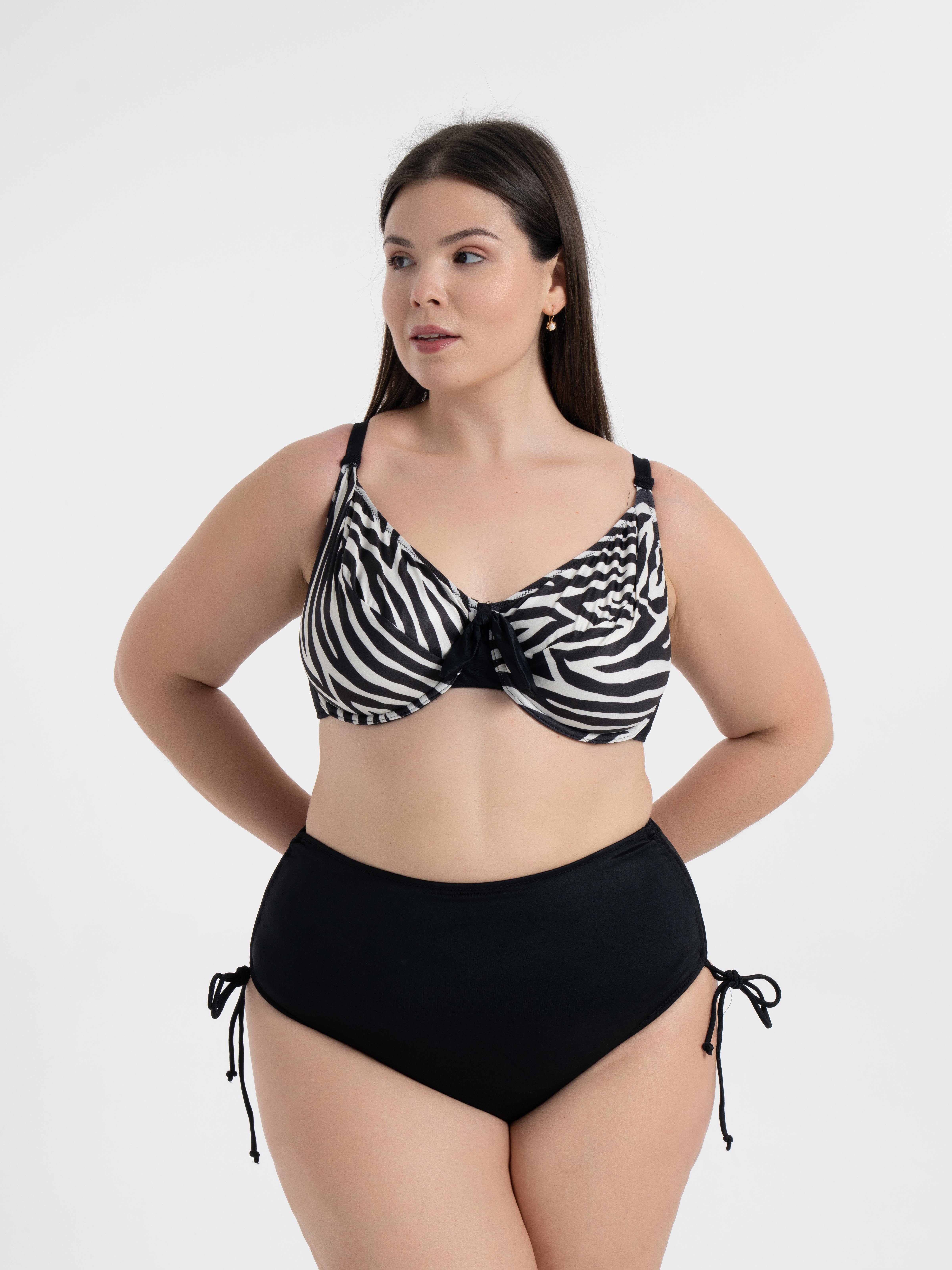 AQUAVİVA Kadın Büyük Beden Siyah Zebra Desen Brunella Balen Destekli Bikini Takımı