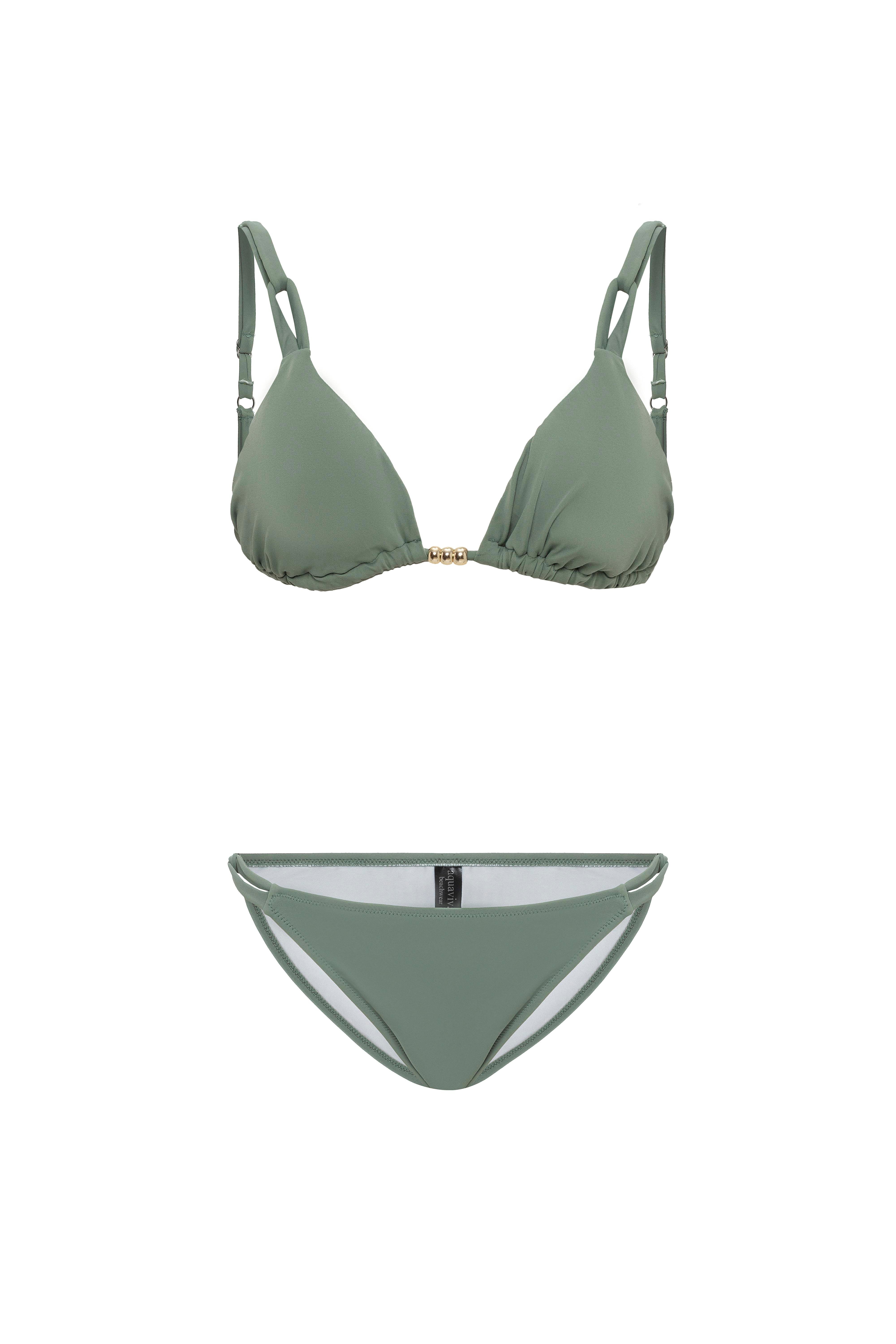 AQUAVİVA Kadın Haki Yeşil İzabella Gold Aksesuarlı Üçgen Bikini Takımı