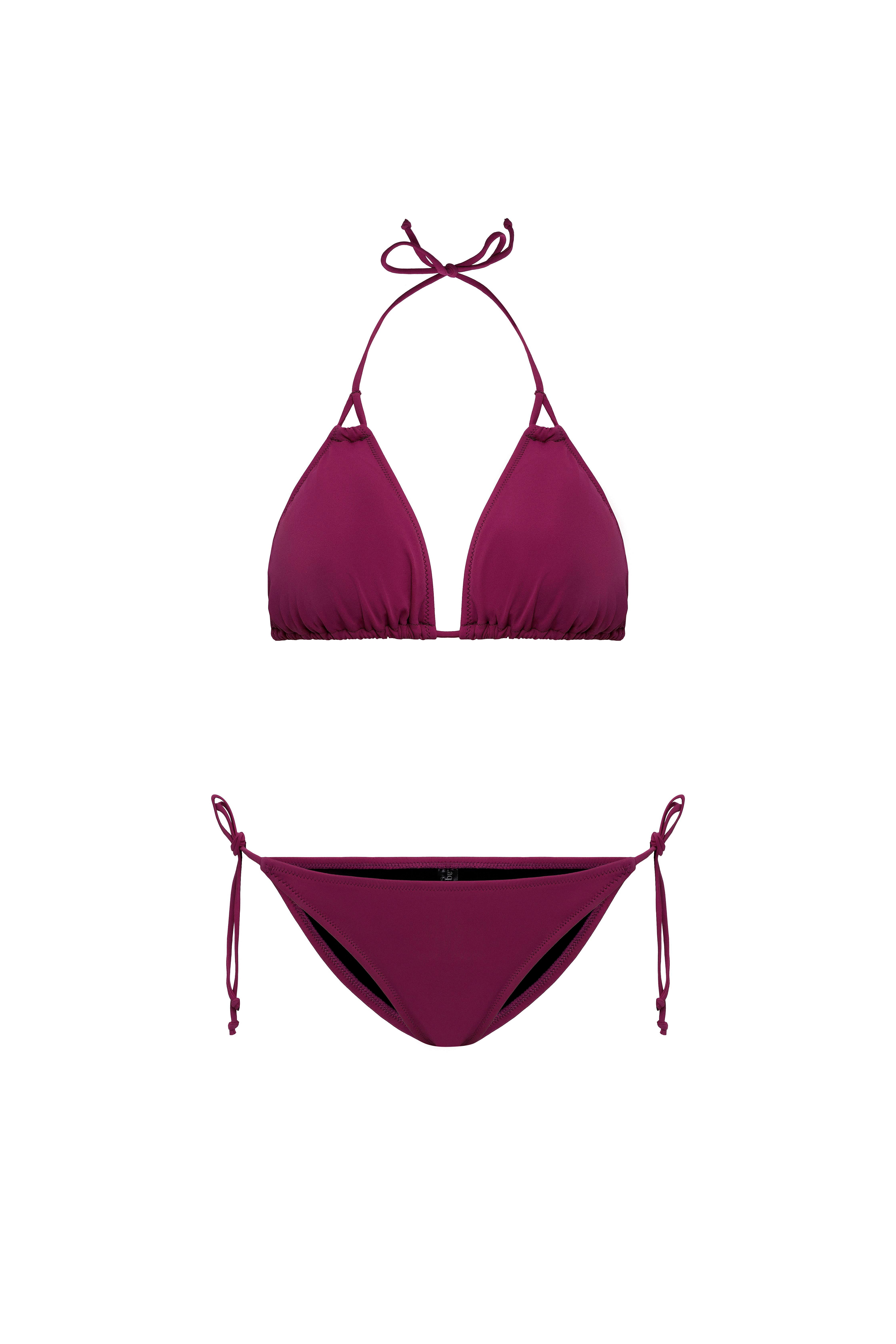 AQUAVİVA Kadın Mürdüm Stella Boyundan Bağlı Yanı İpli Üçgen Bikini Takımı