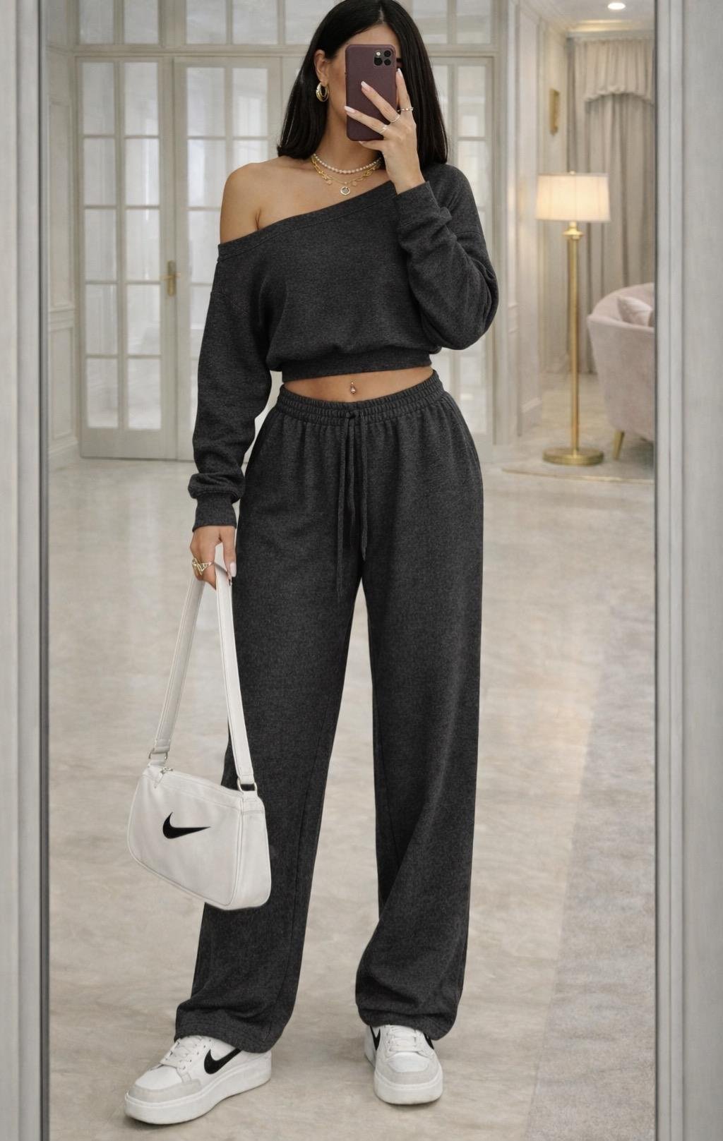 MIA OVERSİZE CROP ÜST EŞOFMAN TAKIM GRİMELANJ