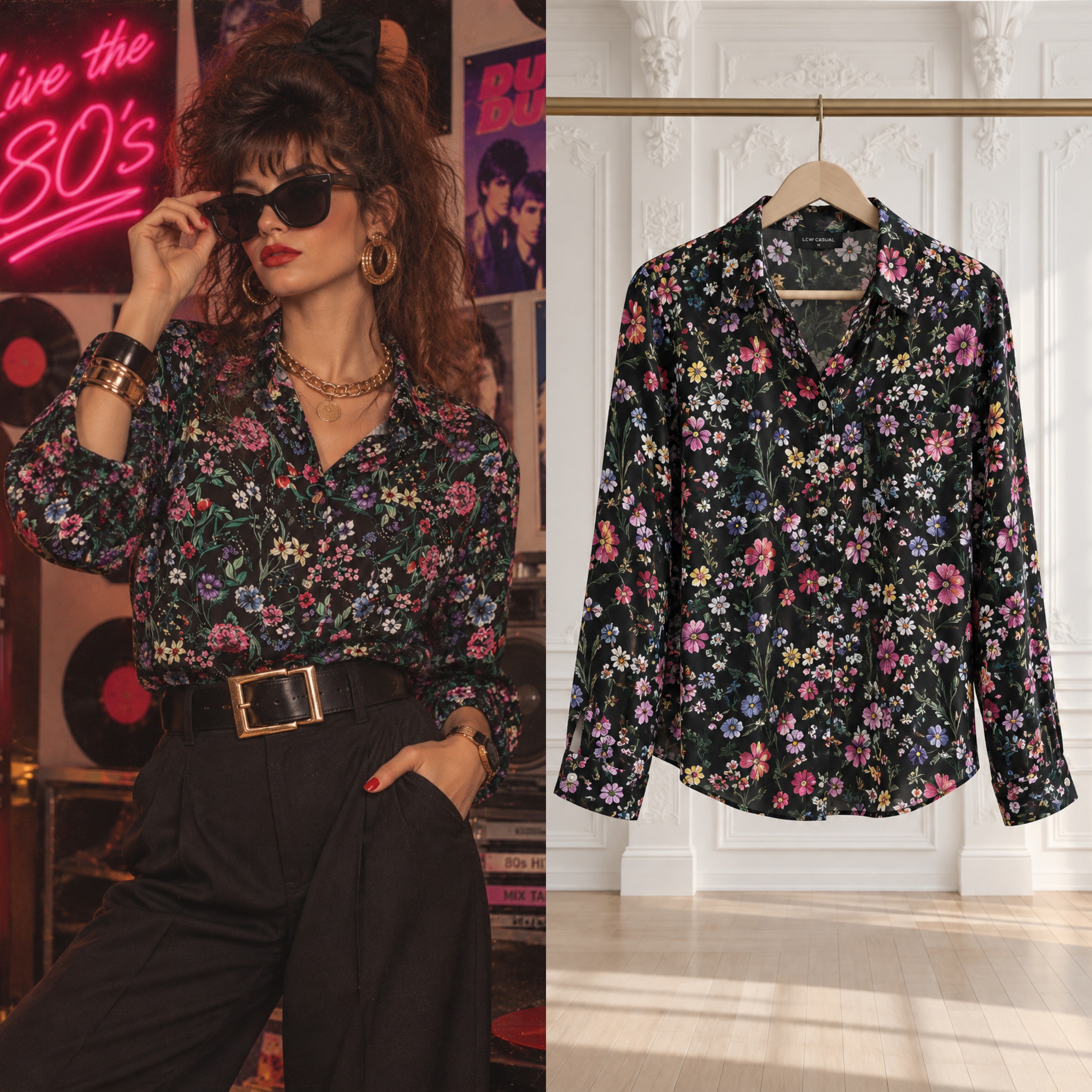 80'S VINTAGE ÇİÇEKLİ GÖMLEK 