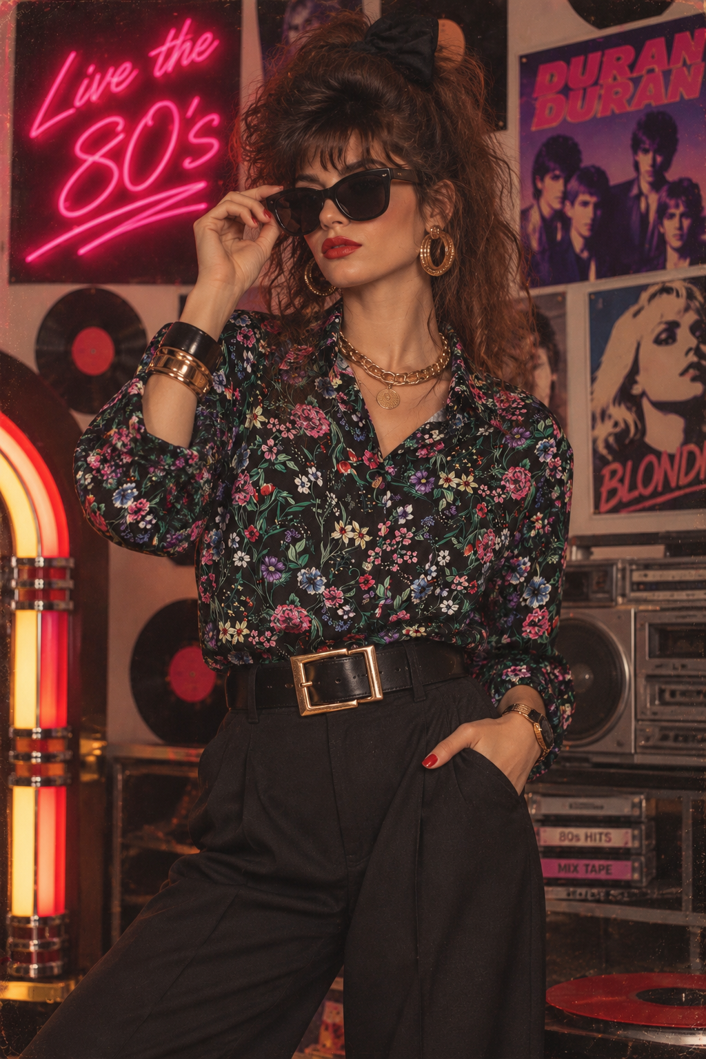 80'S VINTAGE ÇİÇEKLİ GÖMLEK 