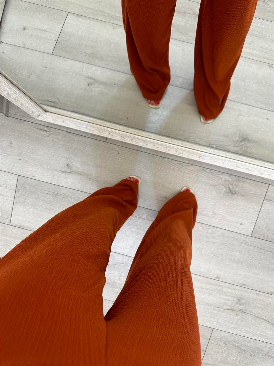 ANGIE WIDE LEG PANTOLON BÜSTİYER TAKIM KİREMİT