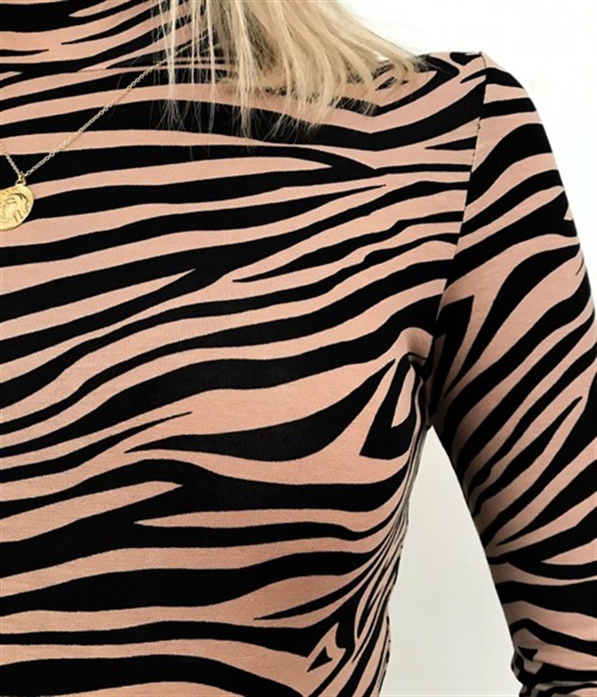BALIKÇI ZEBRA DESEN BLUZ VİZON