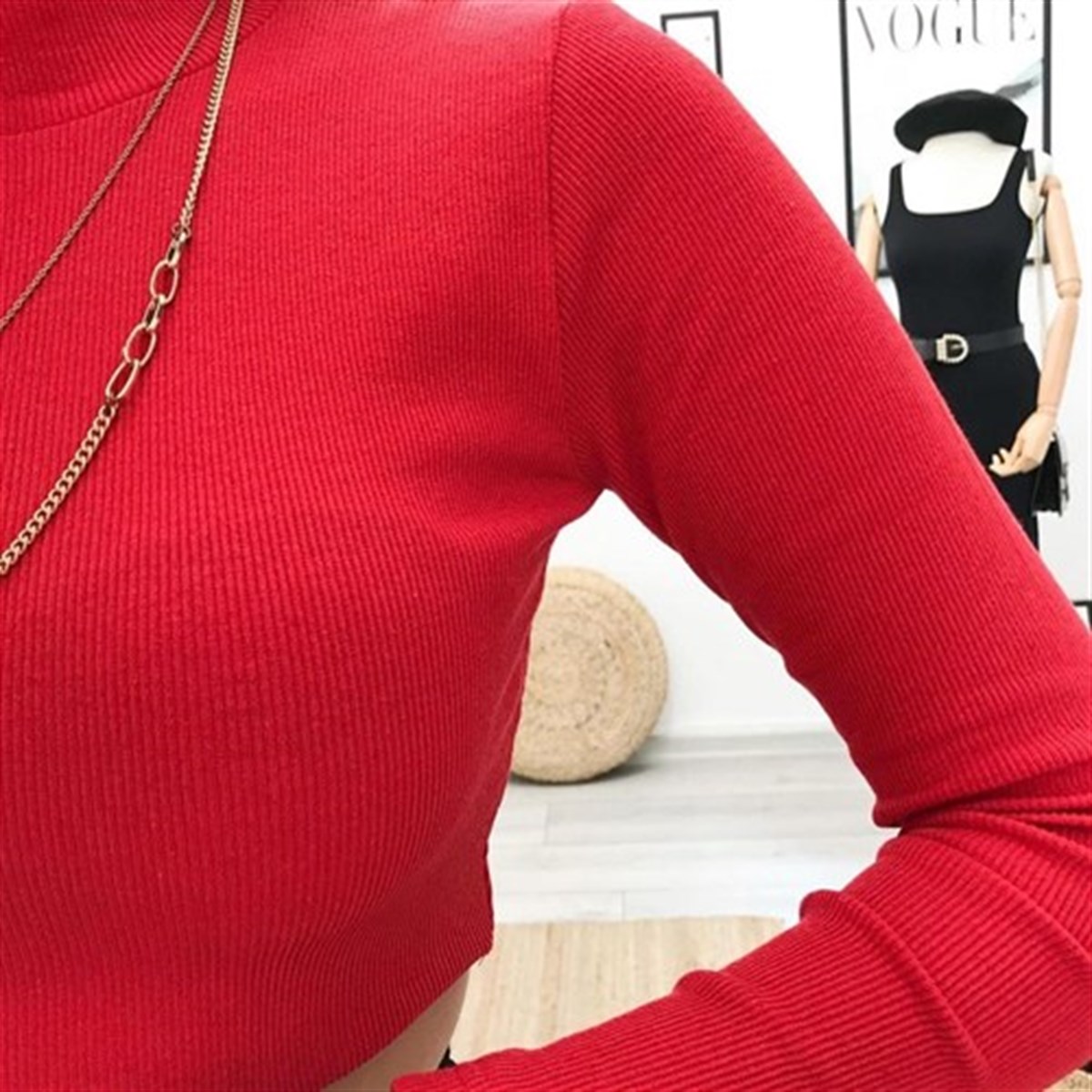BASİC BALIKÇI CROP BLUZ KIRMIZI