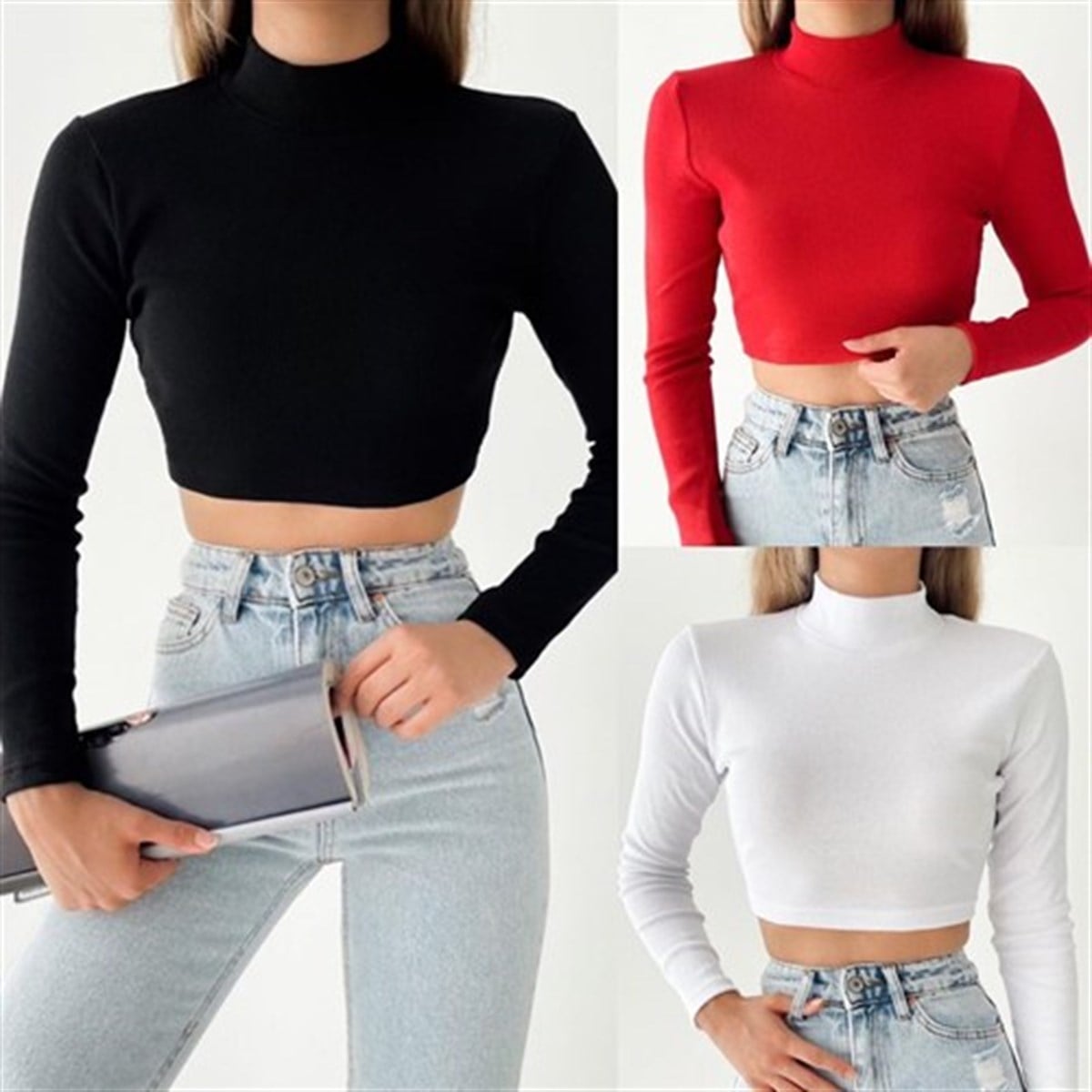 BASİC BALIKÇI CROP BLUZ KIRMIZI
