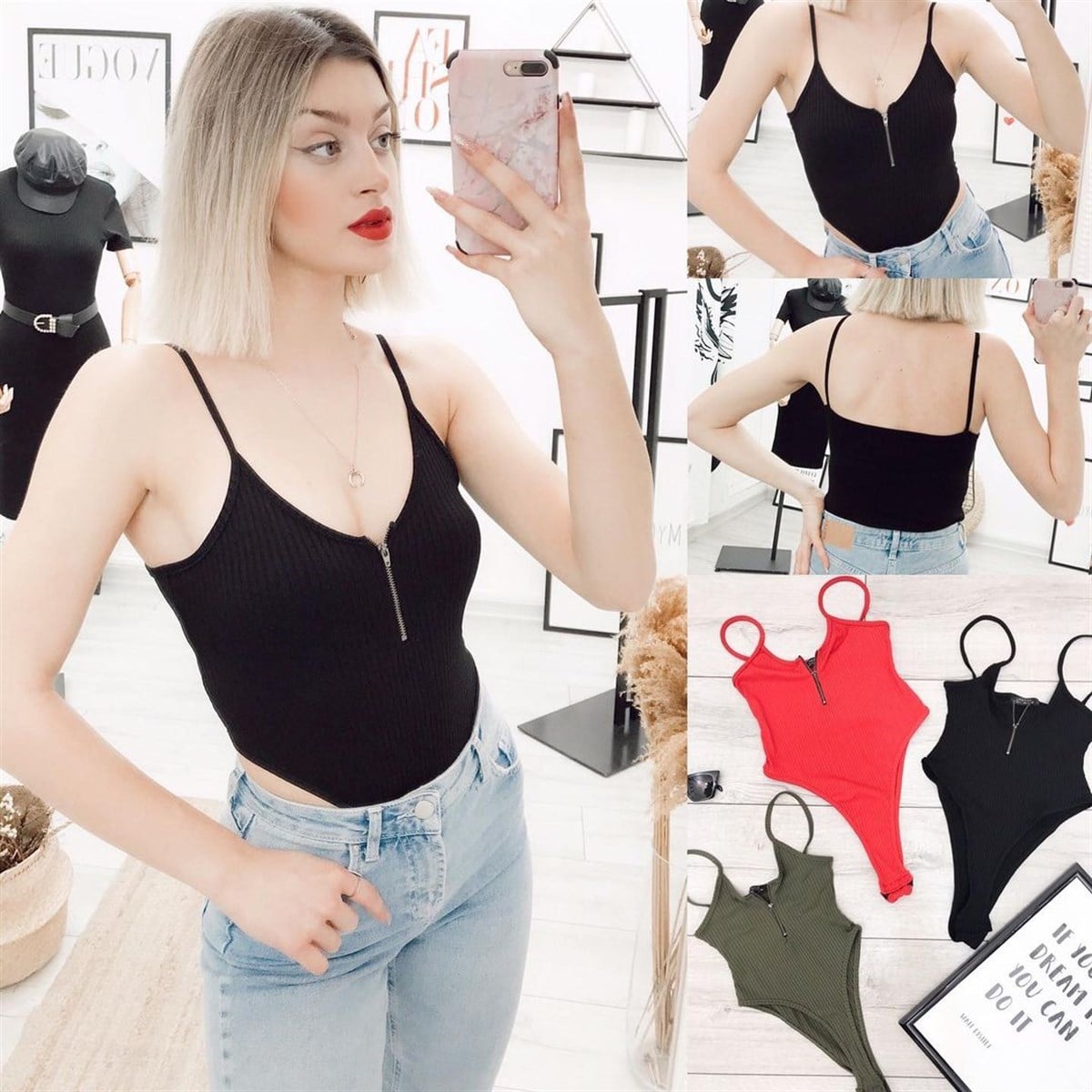 BEL DEKOLTE ASKILI BODYSUİT SİYAH