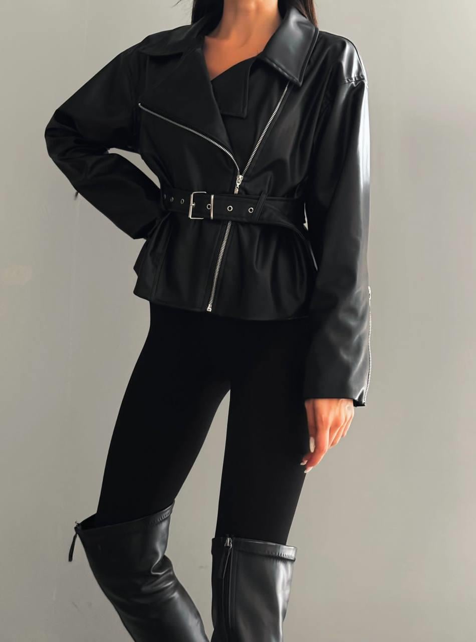 BELINA KRUVAZE KEMERLİ DERİ CEKET 