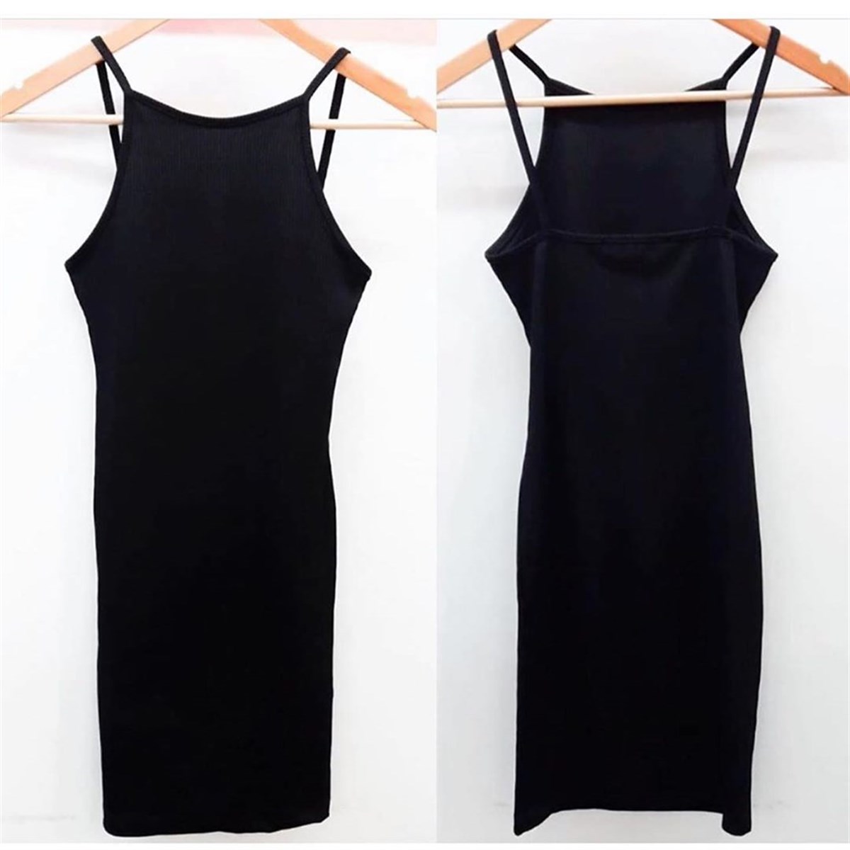 BERSHKA MODEL ÇİZGİLİ İP ASKILI ELBİSE