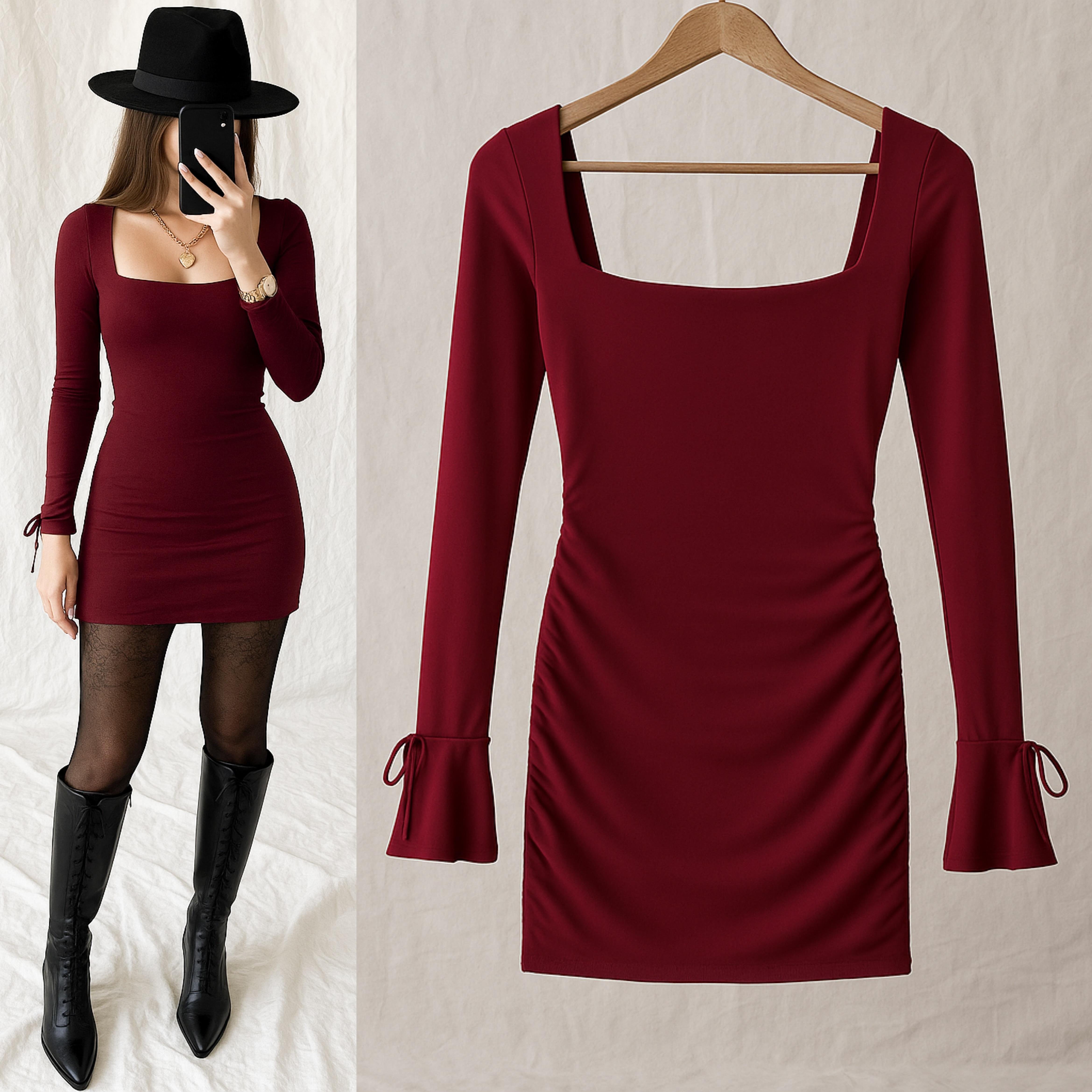 BIANCA SANDY MİNİ ELBİSE BORDO