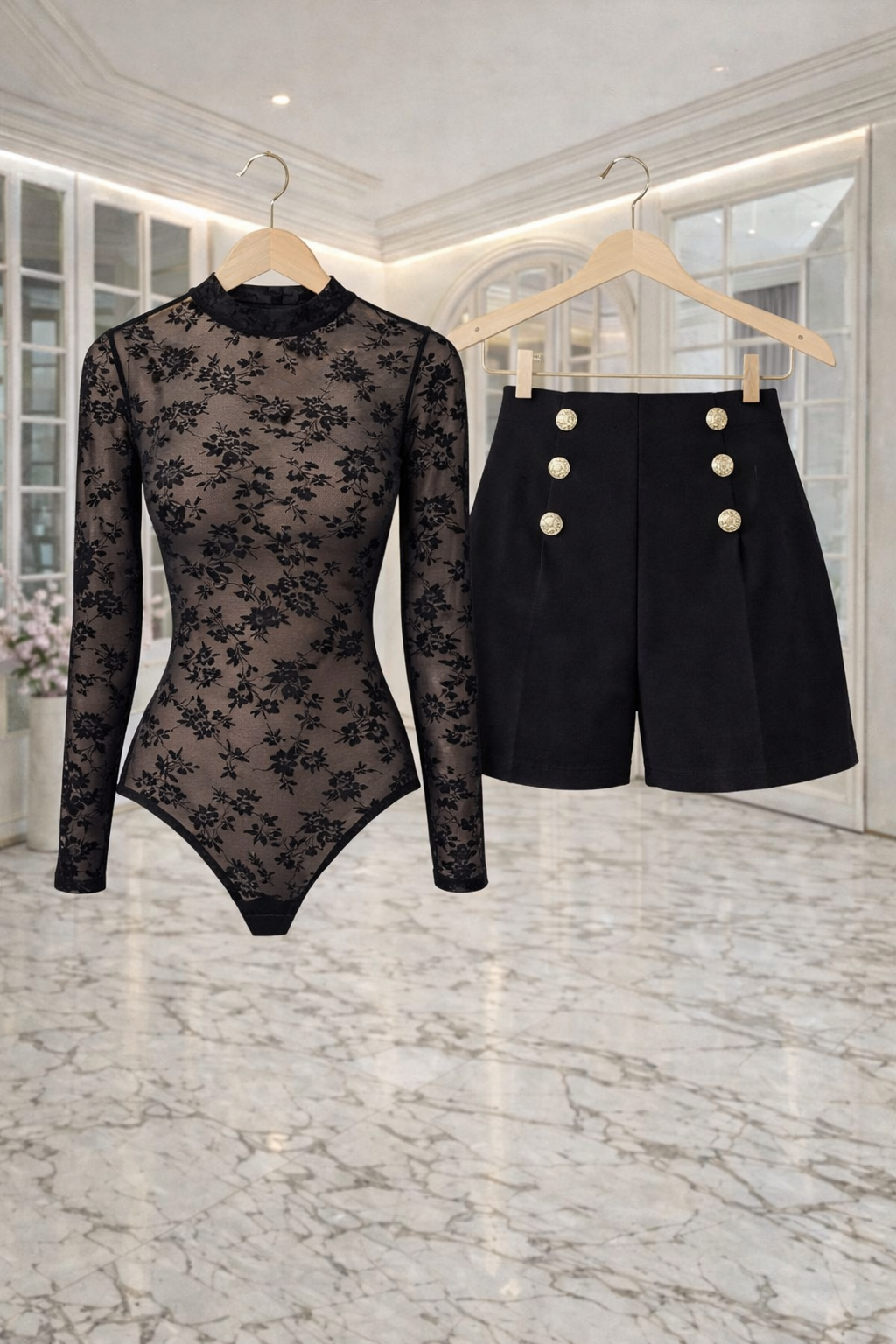 BLACKS TÜL ÇİÇEKLİ ÇITÇITLI BODYSUIT
