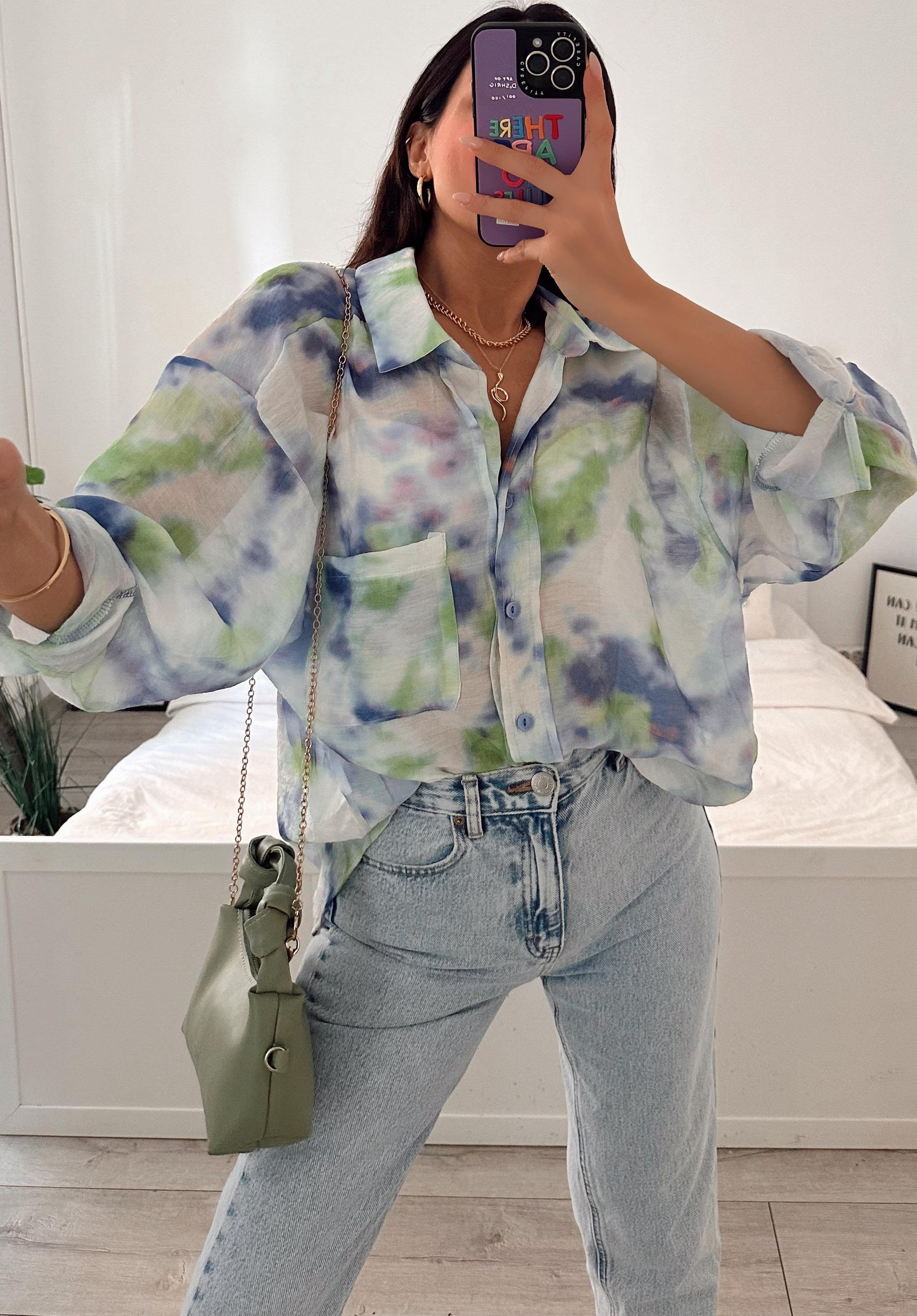 BOLEIGN FLORAL DESENLİ TENSEL GÖMLEK MAVİ