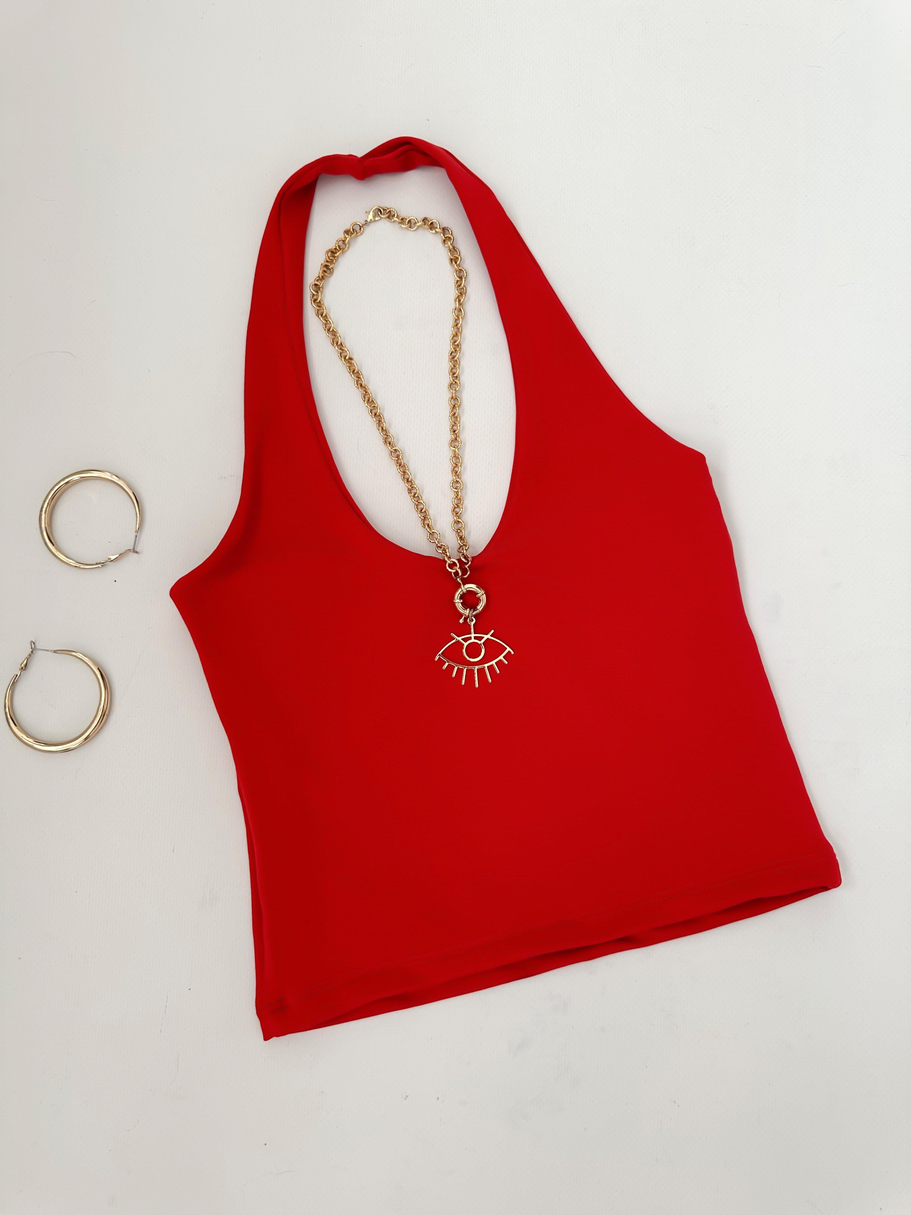 BSK ÇİFT KAT BOYUNDAN GEÇMELİ SANDY BLUZ KIRMIZI