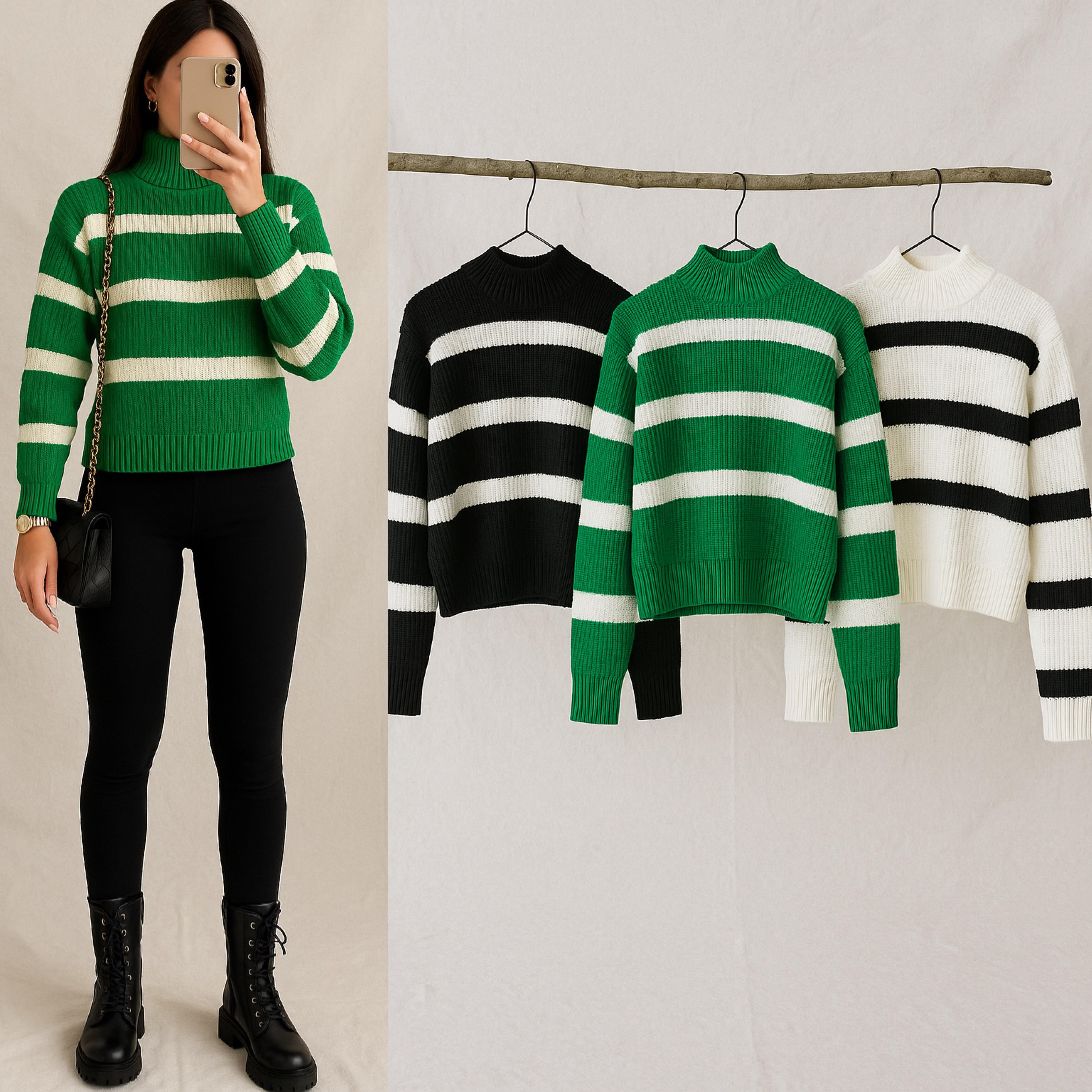 COZY DİK YAKA ÇİZGİLİ KAZAK
