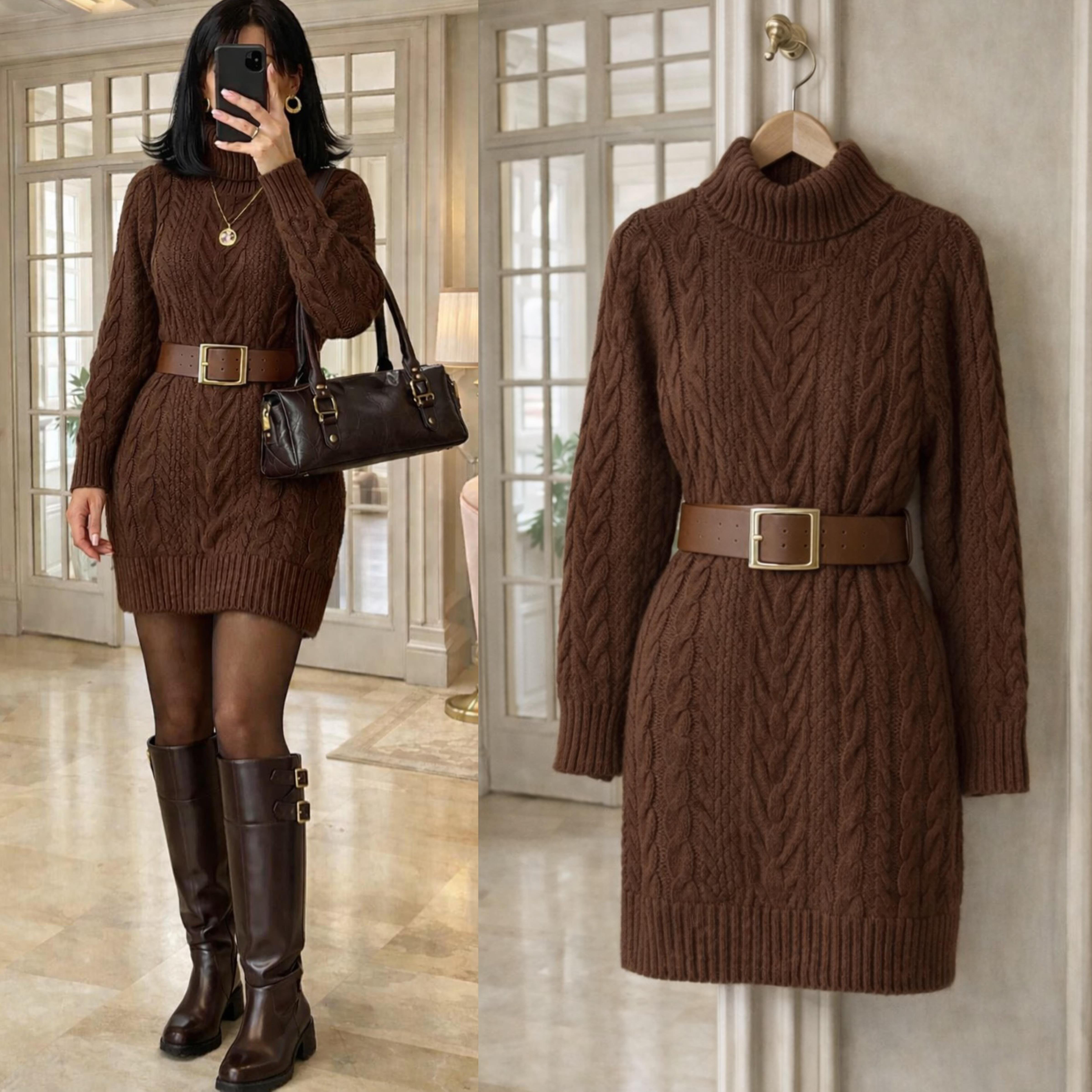 DRELA ÇIKARILABİLİR KEMERLİ ELBİSE