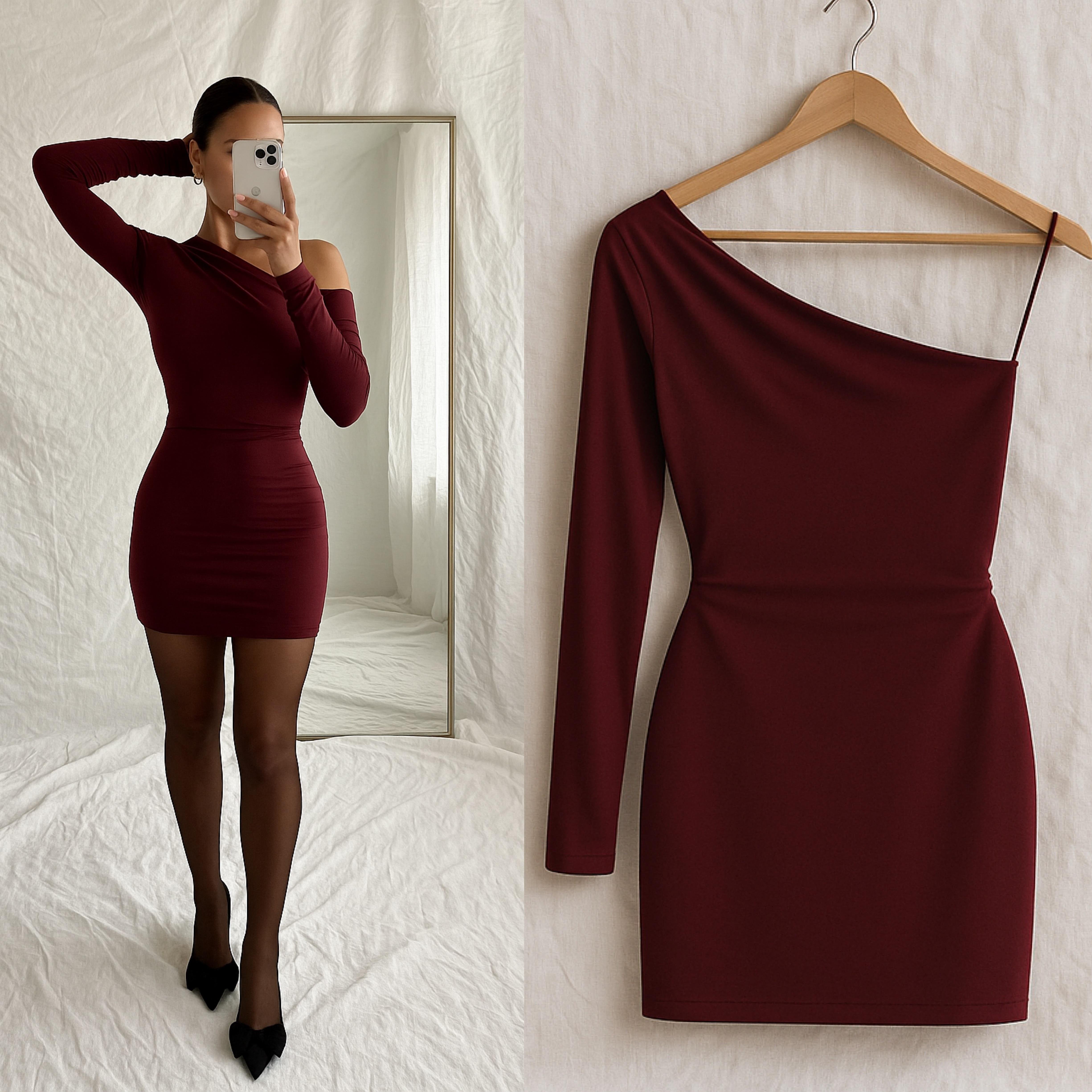 DRINNA SANDY ASİMETRİK ELBİSE BORDO