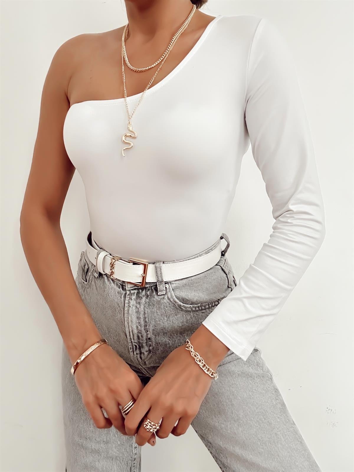 ELLA TEK OMUZ SANDY BLUZ BEYAZ