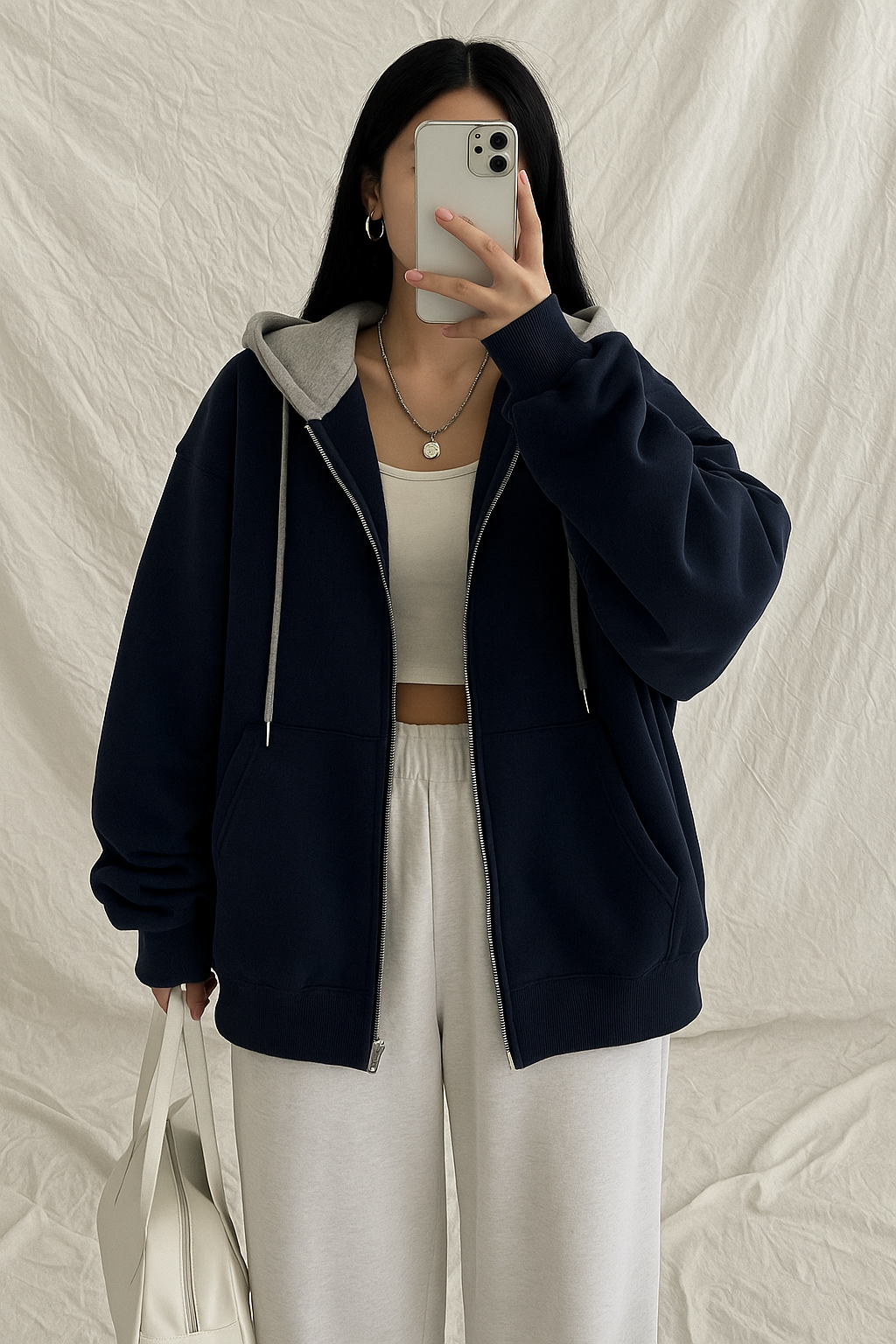 ELNA GRİ KAPÜŞONLU OVERSİZE SWEATSHIRT