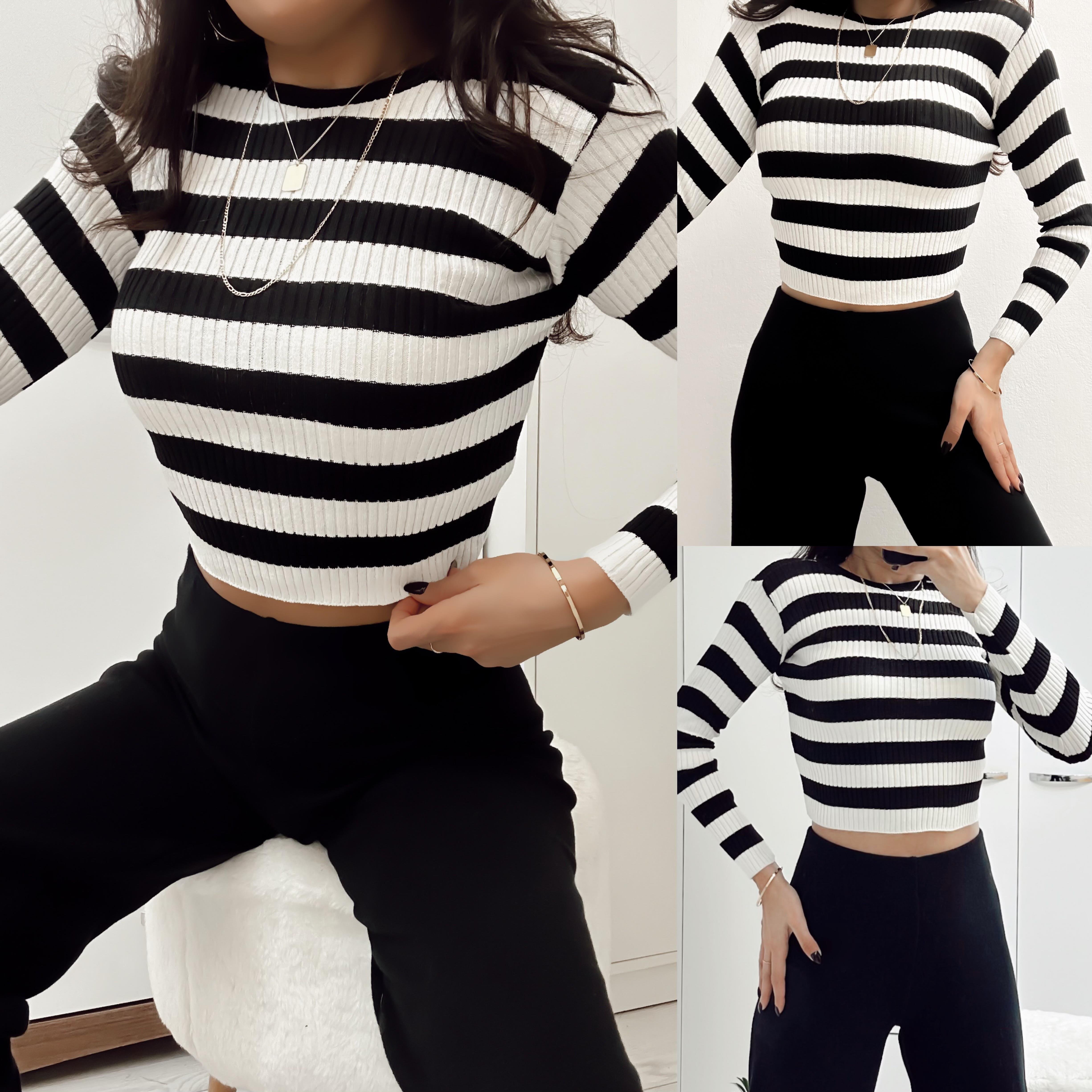 EMMA ÇİZGİLİ CROP TRİKO BLUZ 