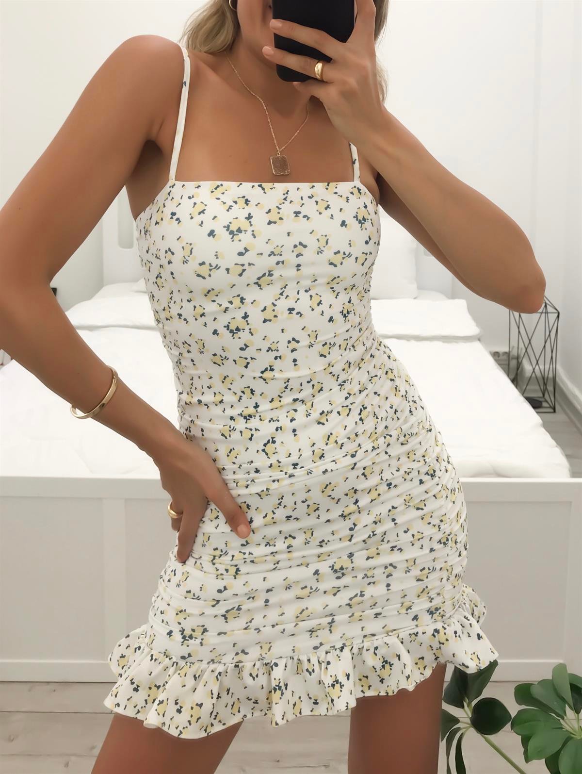 EMMA SARI  ÇİÇEKLİ ASTARLI TOPARLAYICI ELBİSE 