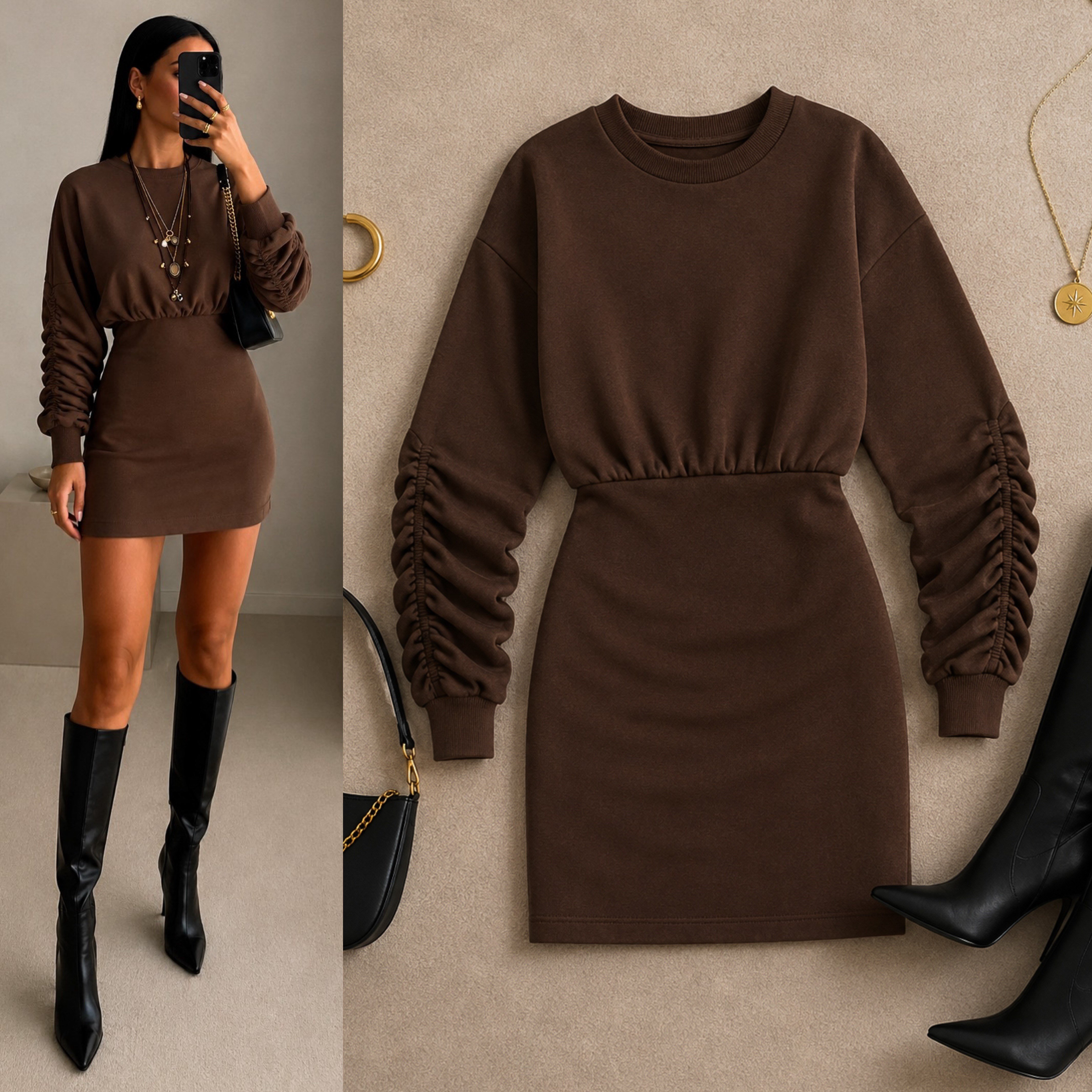 EVİTA İÇİ ŞARDONLU SWEAT ELBİSE