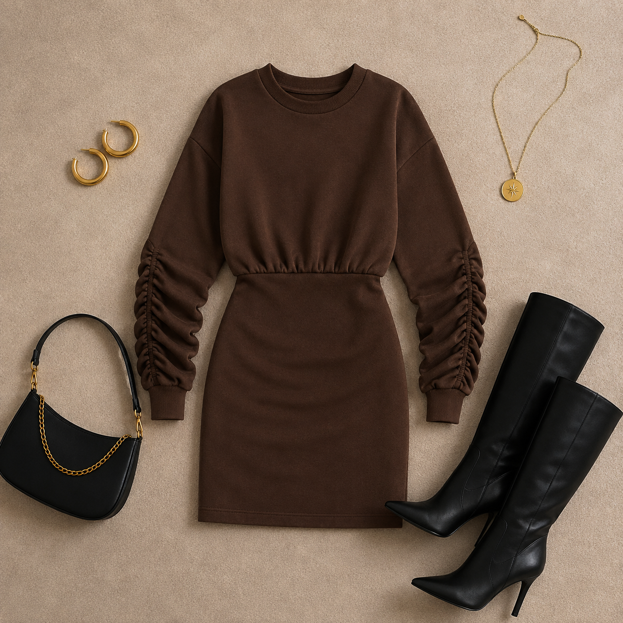 EVİTA İÇİ ŞARDONLU SWEAT ELBİSE