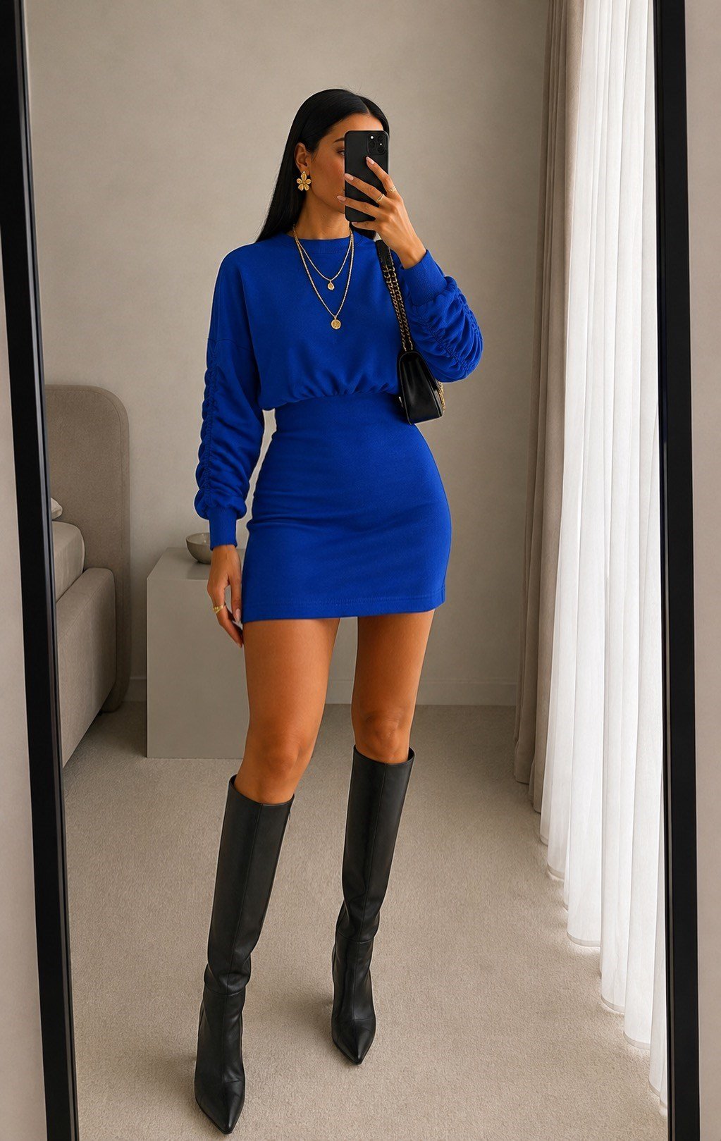 EVİTA İÇİ ŞARDONLU SWEAT ELBİSE