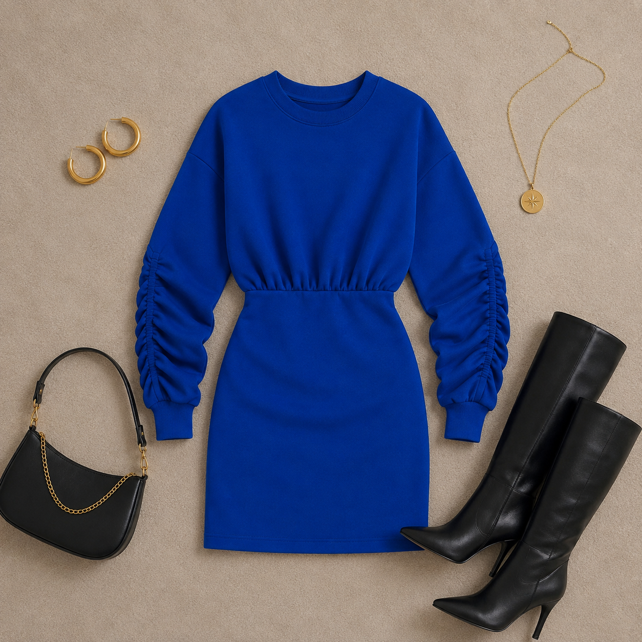 EVİTA İÇİ ŞARDONLU SWEAT ELBİSE