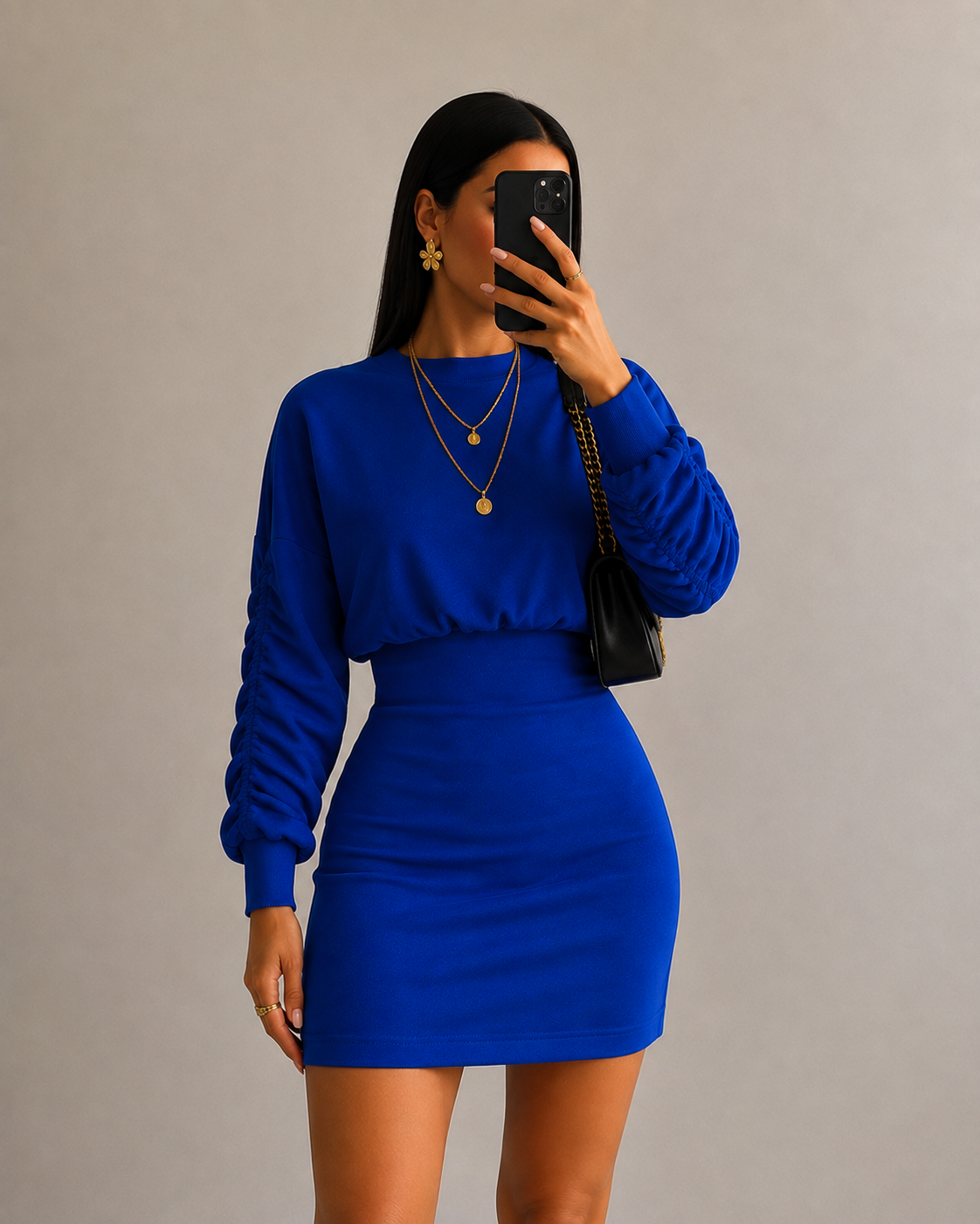 EVİTA İÇİ ŞARDONLU SWEAT ELBİSE