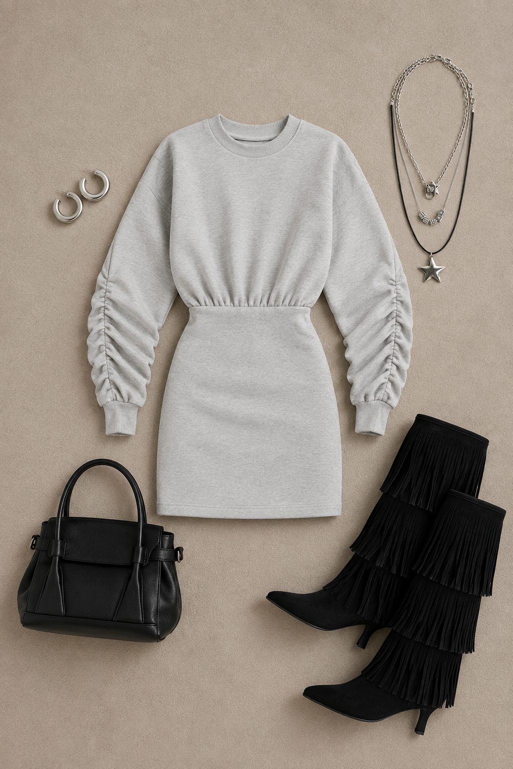 EVİTA İÇİ ŞARDONLU SWEAT ELBİSE(İÇ GÖSTERMEZ)