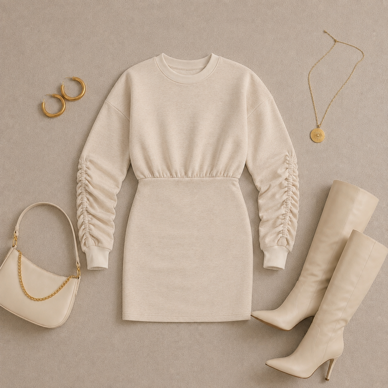 EVİTA İÇİ ŞARDONLU SWEAT ELBİSE(İÇ GÖSTERMEZ)