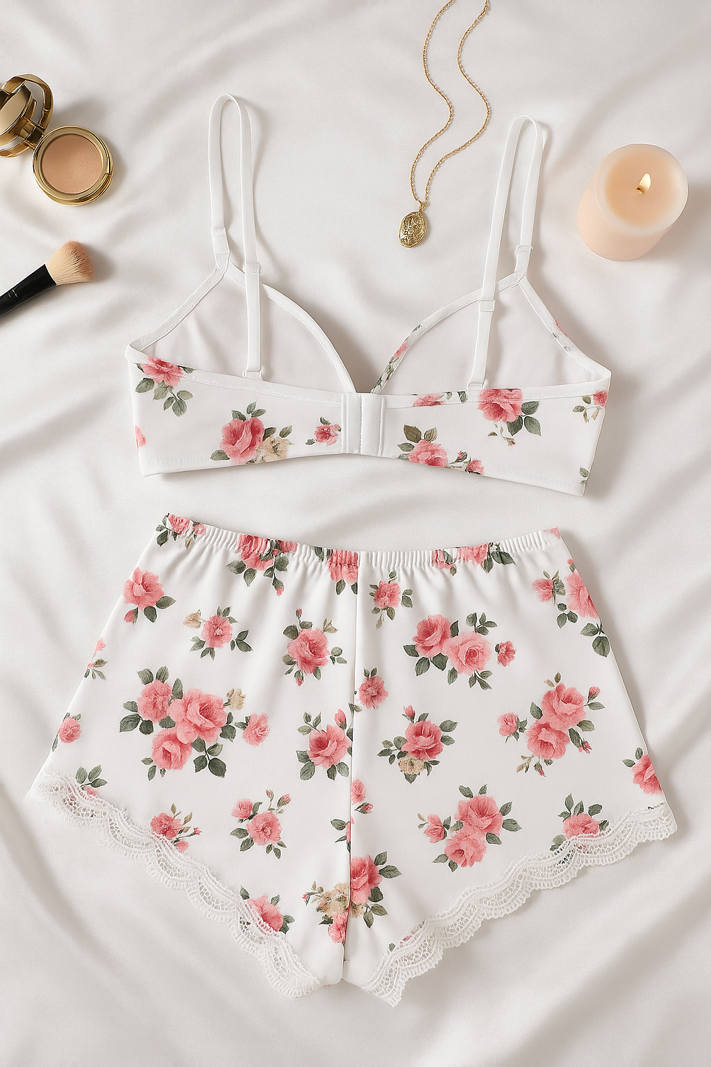 FLOWER SATEN BUSTİYER ŞORT TAKIM