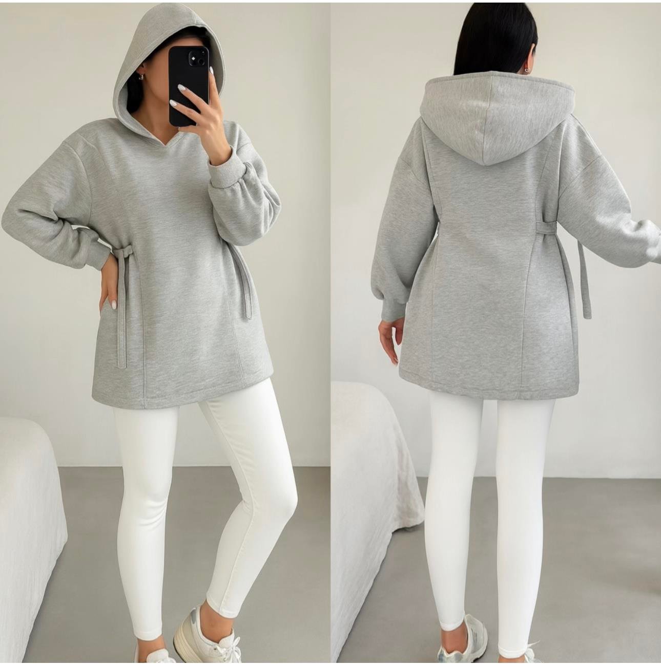 GIA KEMER DETAYLI KAPÜŞONLU TUNİK SWEAT