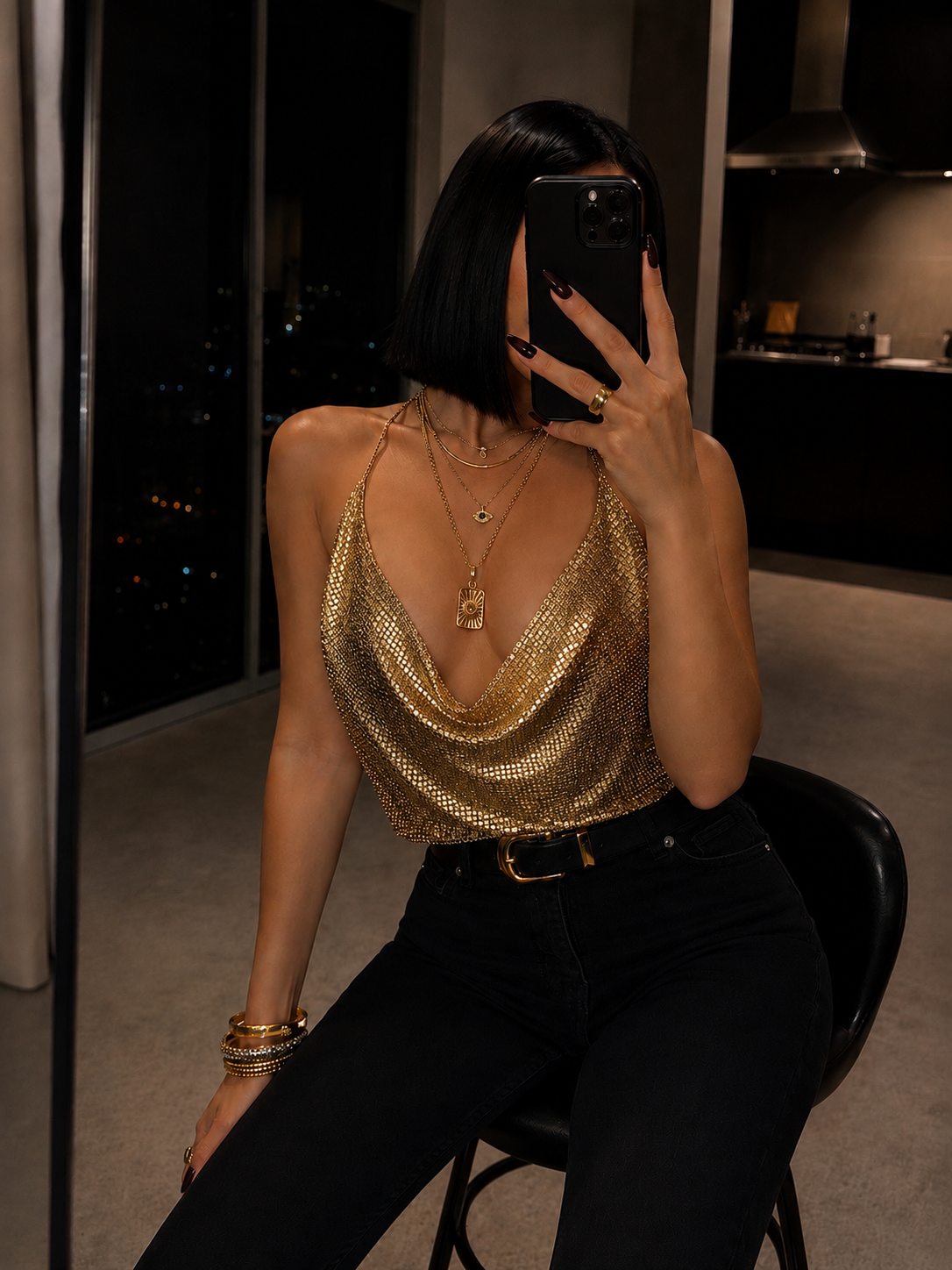 GOLD ZİNCİRLİ BLUZ