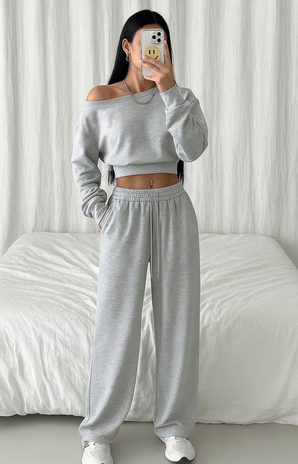 GREYME CROP SWEAT EŞOFMAN TAKIMI GRİ 