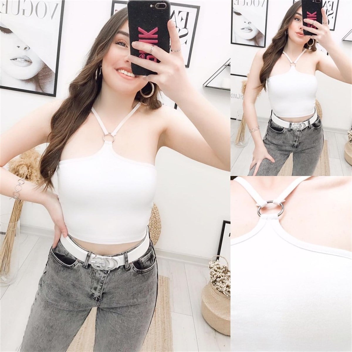 Halka Detay Crop Bluz