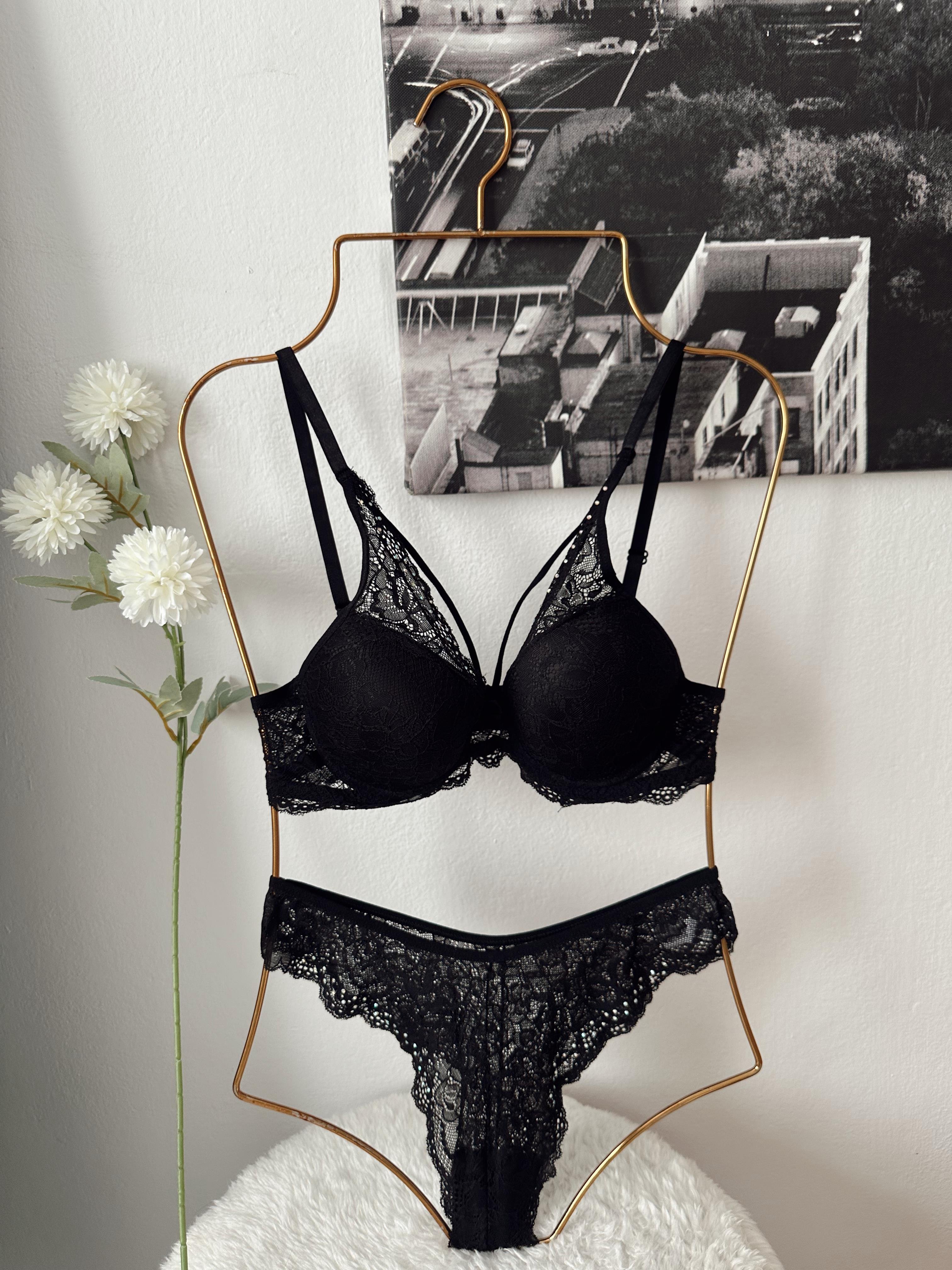 HERA TAŞLI DANTELLİ PUSH UP İÇ ÇAMAŞIRI TAKIMI  SİYAH