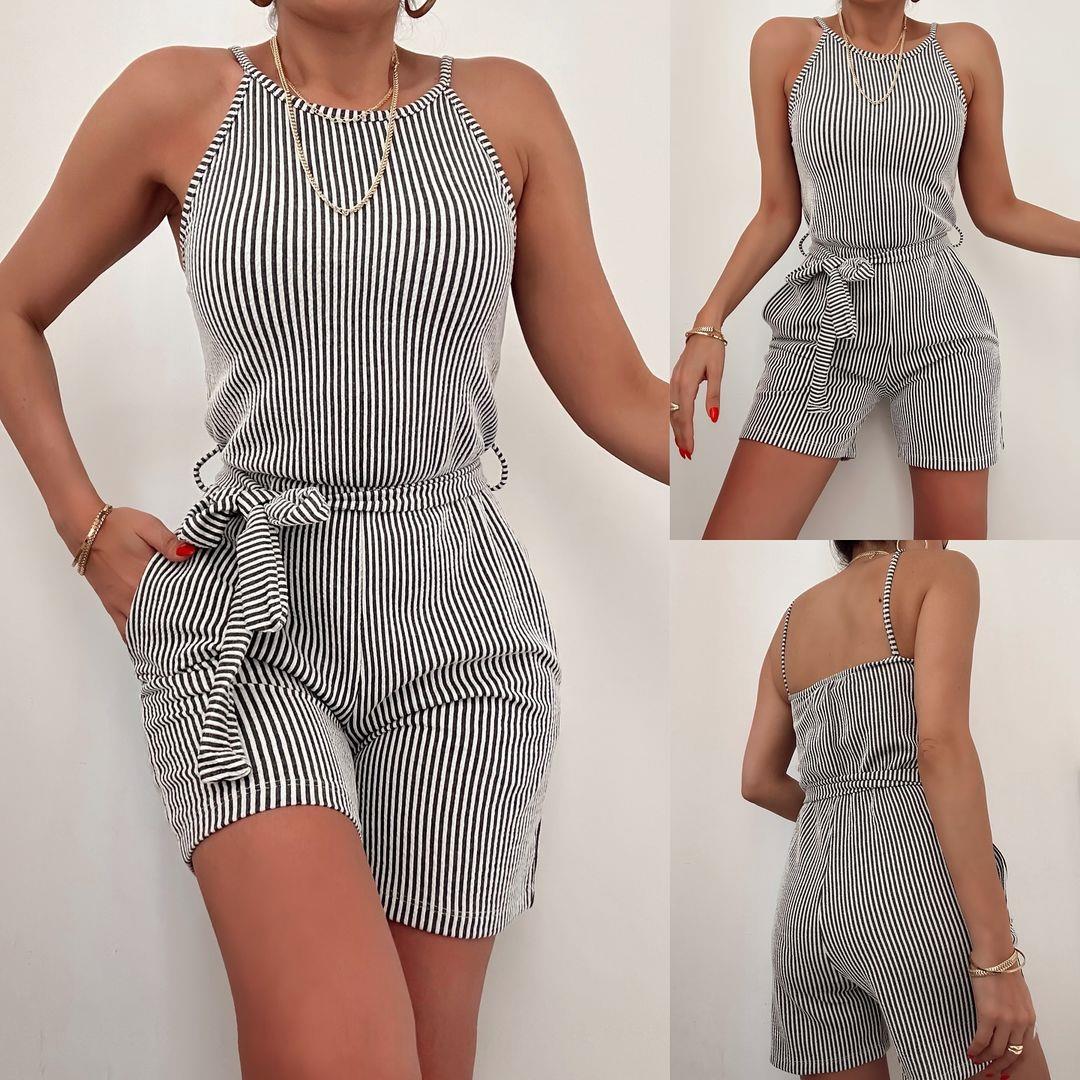 IRINA ÇİZGİLİ KISA TULUM SİYAH ÇİZGİLİ