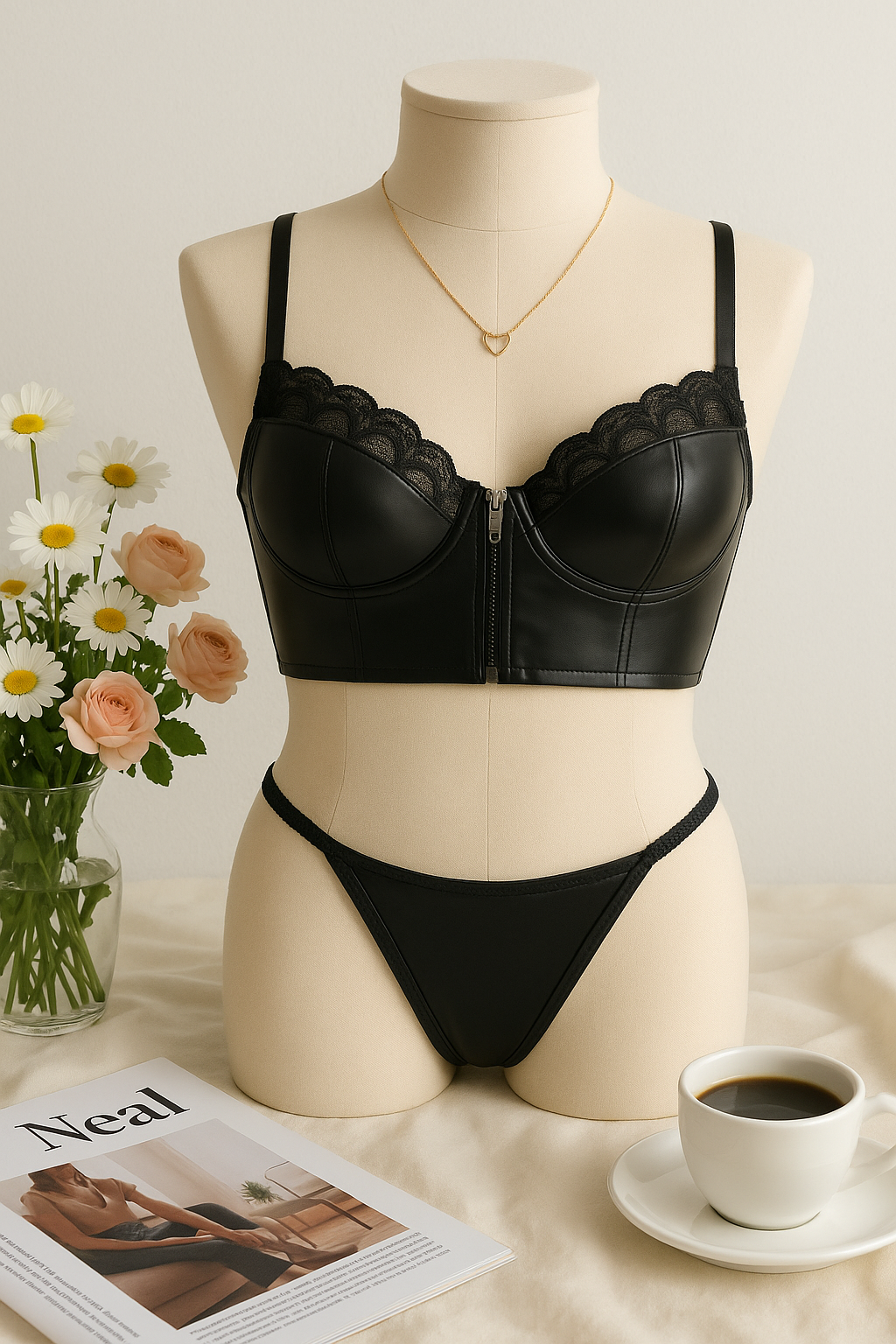 IRINA DERİ BUSTİYER İÇ ÇAMAŞIRI TAKIM SİYAH