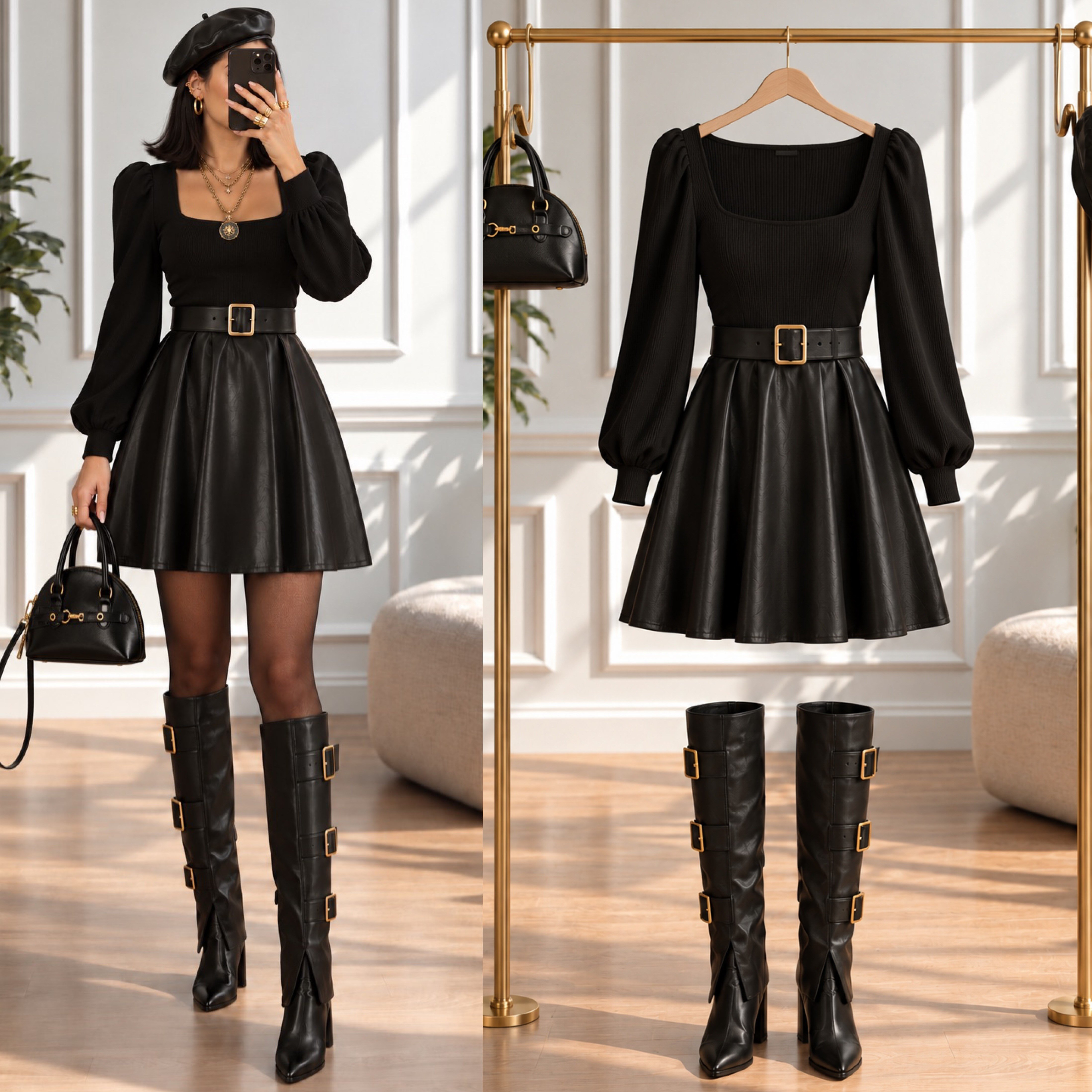 JASMINE ALTI DERİ ÇIKARILABİLİR  KEMERLİ ELBİSE
