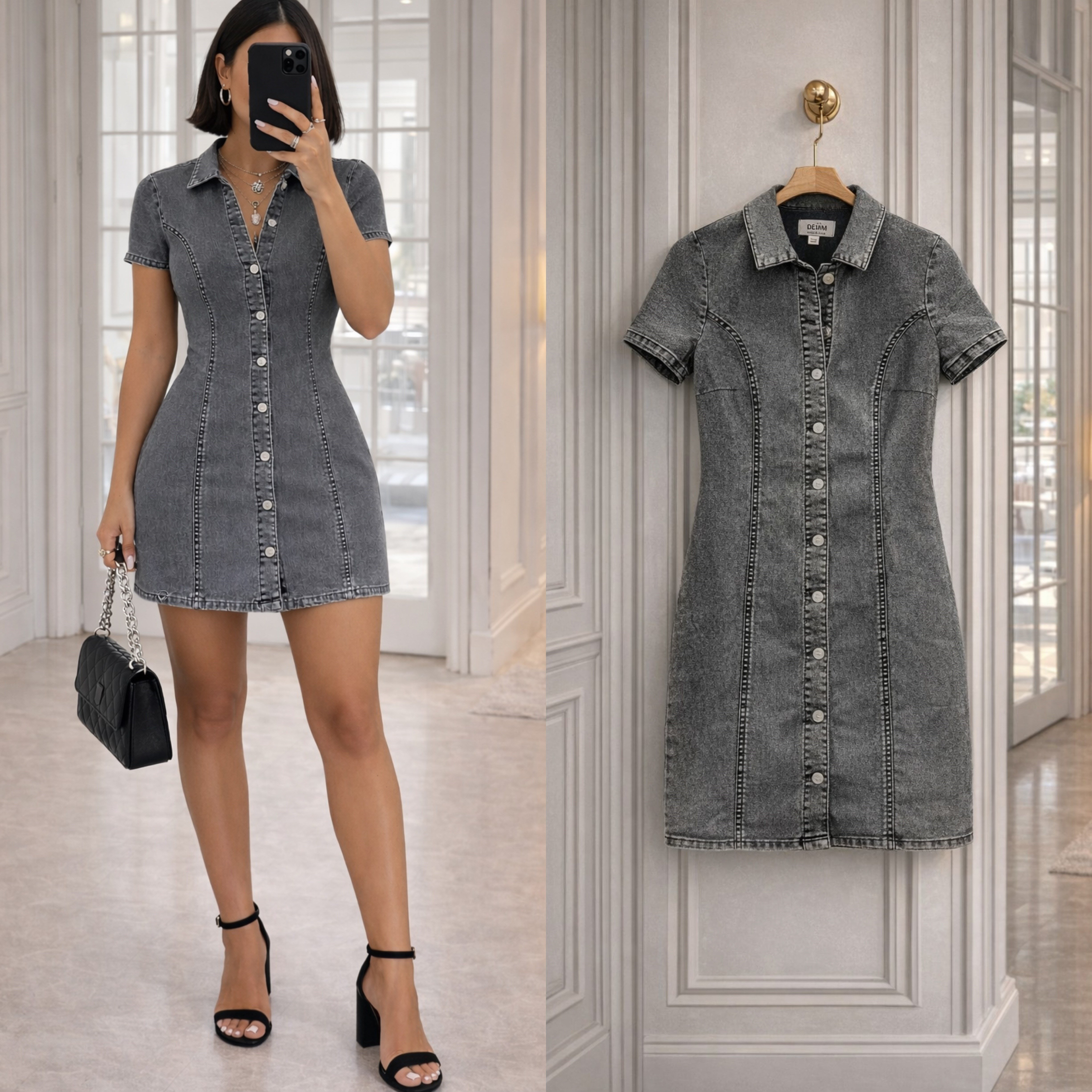 JOLY DÜĞMELİ JEAN ELBİSE