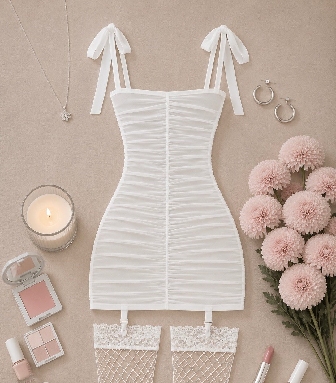JOLY ESNEK TÜL ELBİSE ÇORAP STRING DAHİL TAKIM