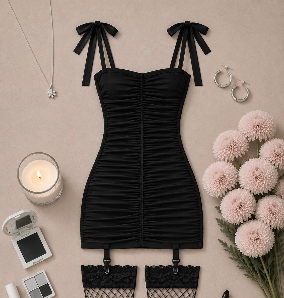 JOLY ESNEK TÜL ELBİSE ÇORAP STRING DAHİL TAKIM