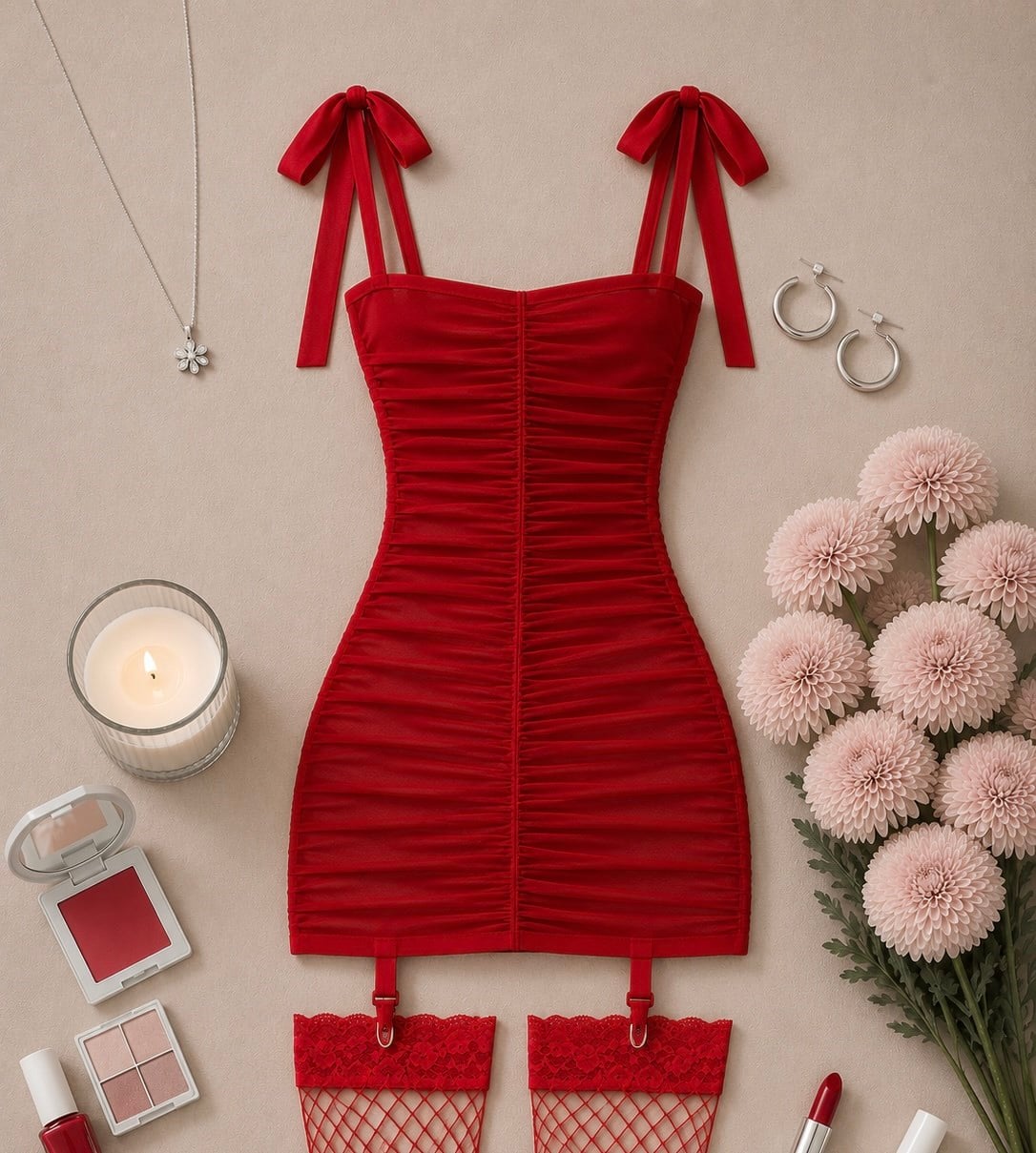 JOLY ESNEK TÜL ELBİSE ÇORAP STRING DAHİL TAKIM