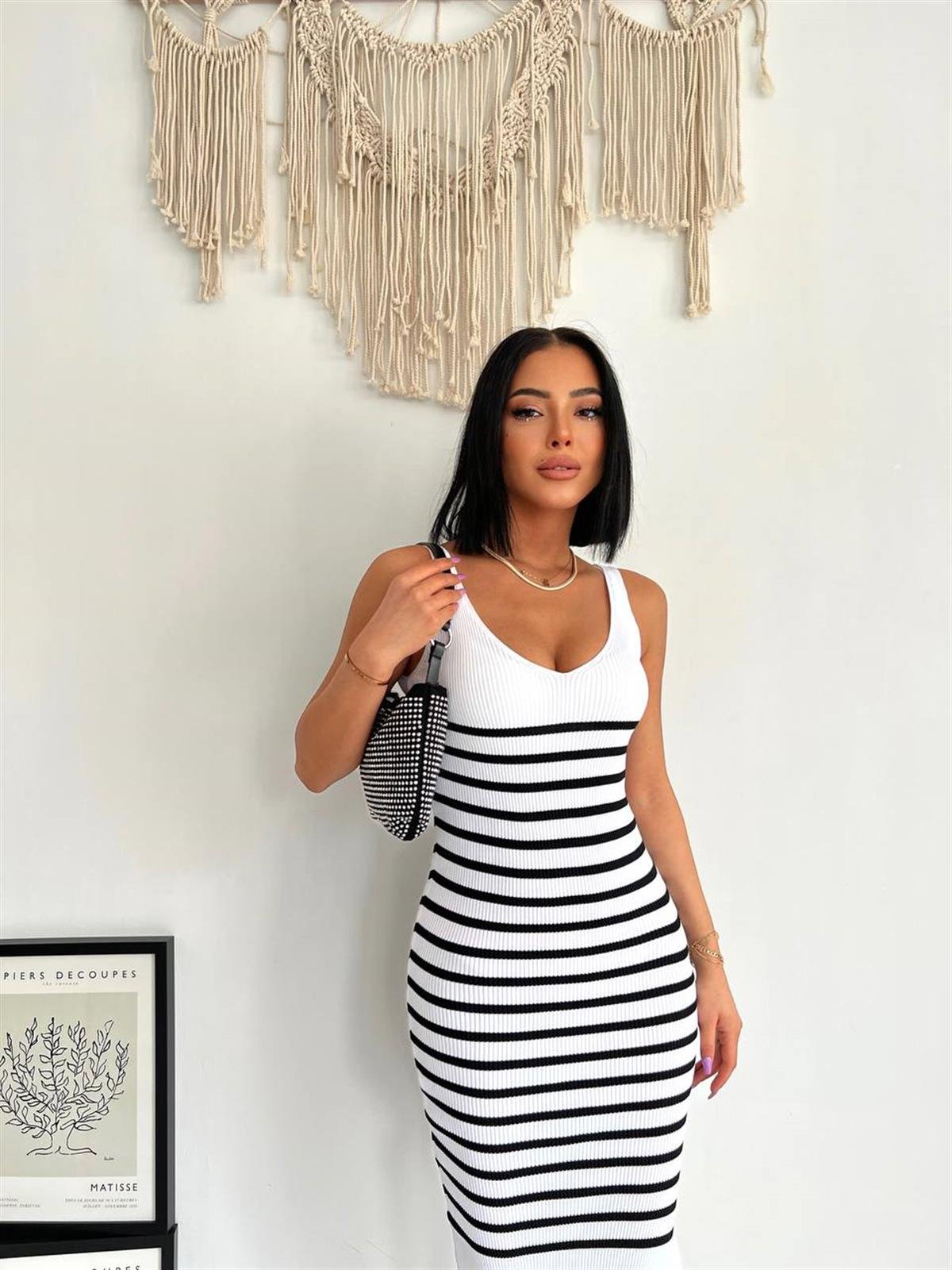 JULIA ÇİZGİLİ YIRTMAÇLI KNIT ELBİSE 