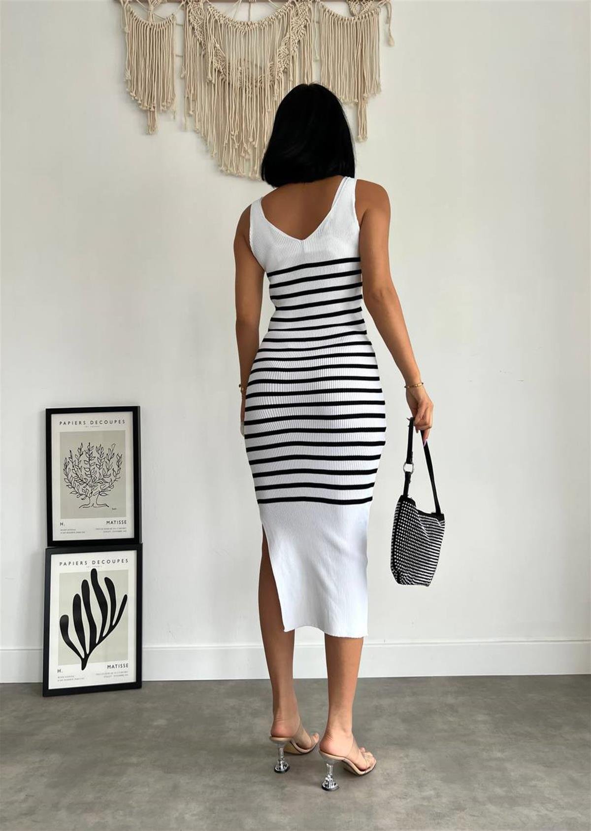 JULIA ÇİZGİLİ YIRTMAÇLI KNIT ELBİSE 